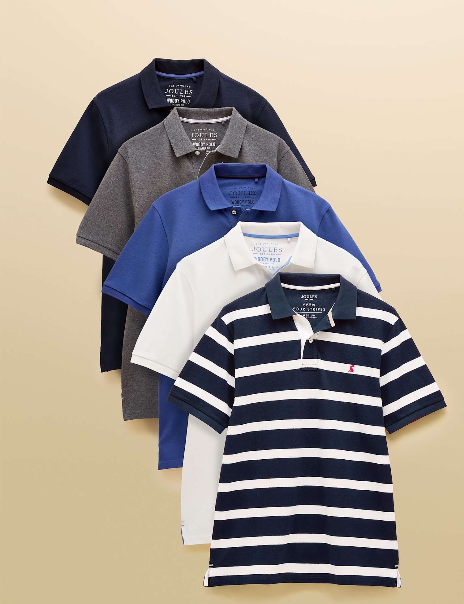 Joules 5 Pack Pure Cotton Striped Polo Shirts Green Mix