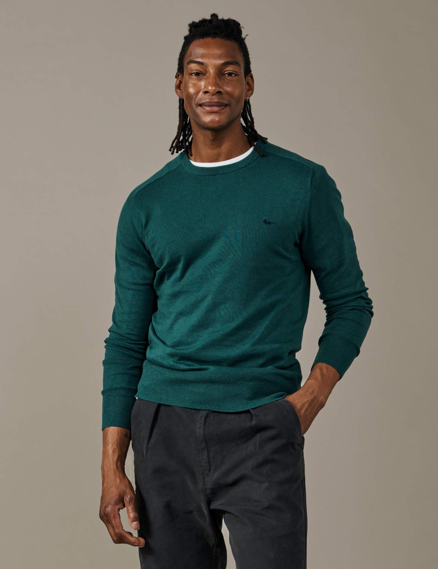 Aubin Cotton Rich Crew Neck Jumper with Cashmere Green
