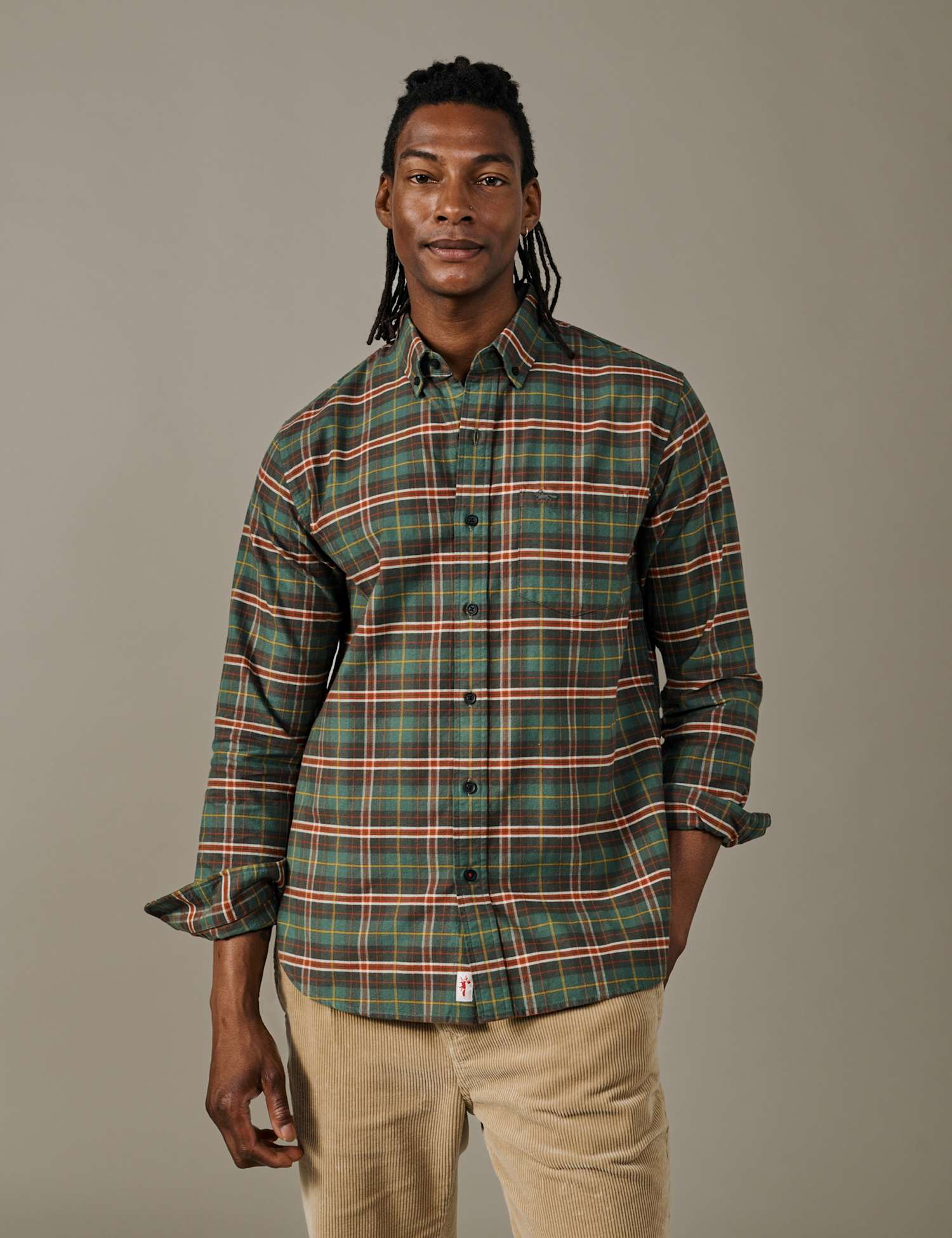 Aubin Regular Fit Pure Cotton Check Oxford Shirt Green Mix