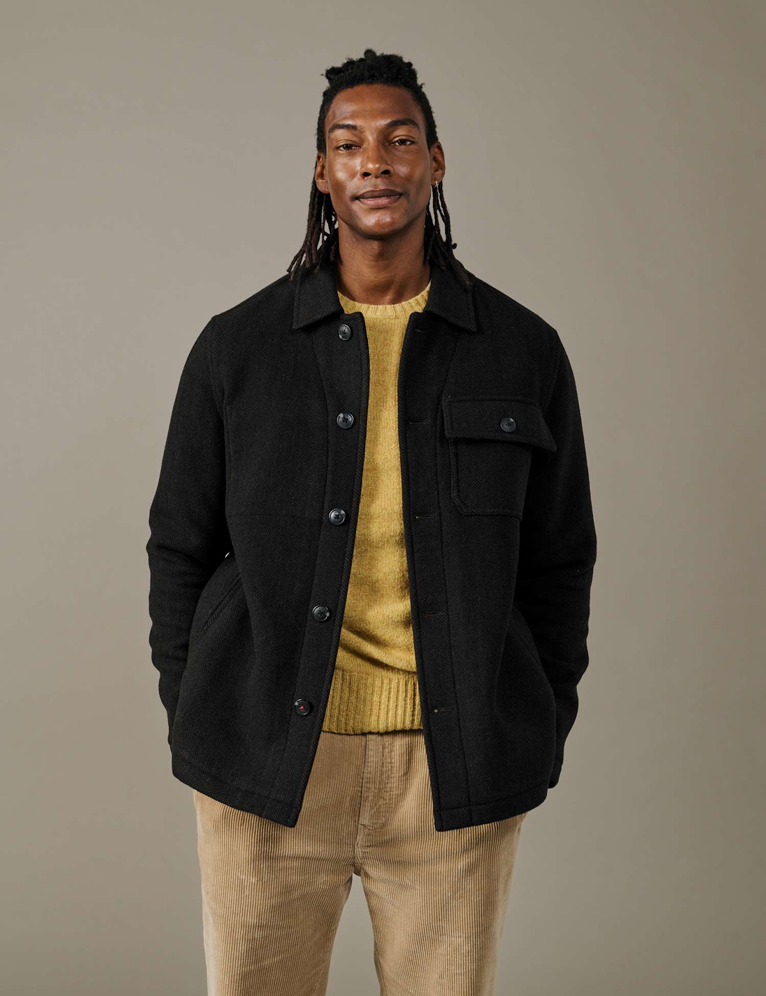 Aubin Wool Blend Overshirt Brown Mix