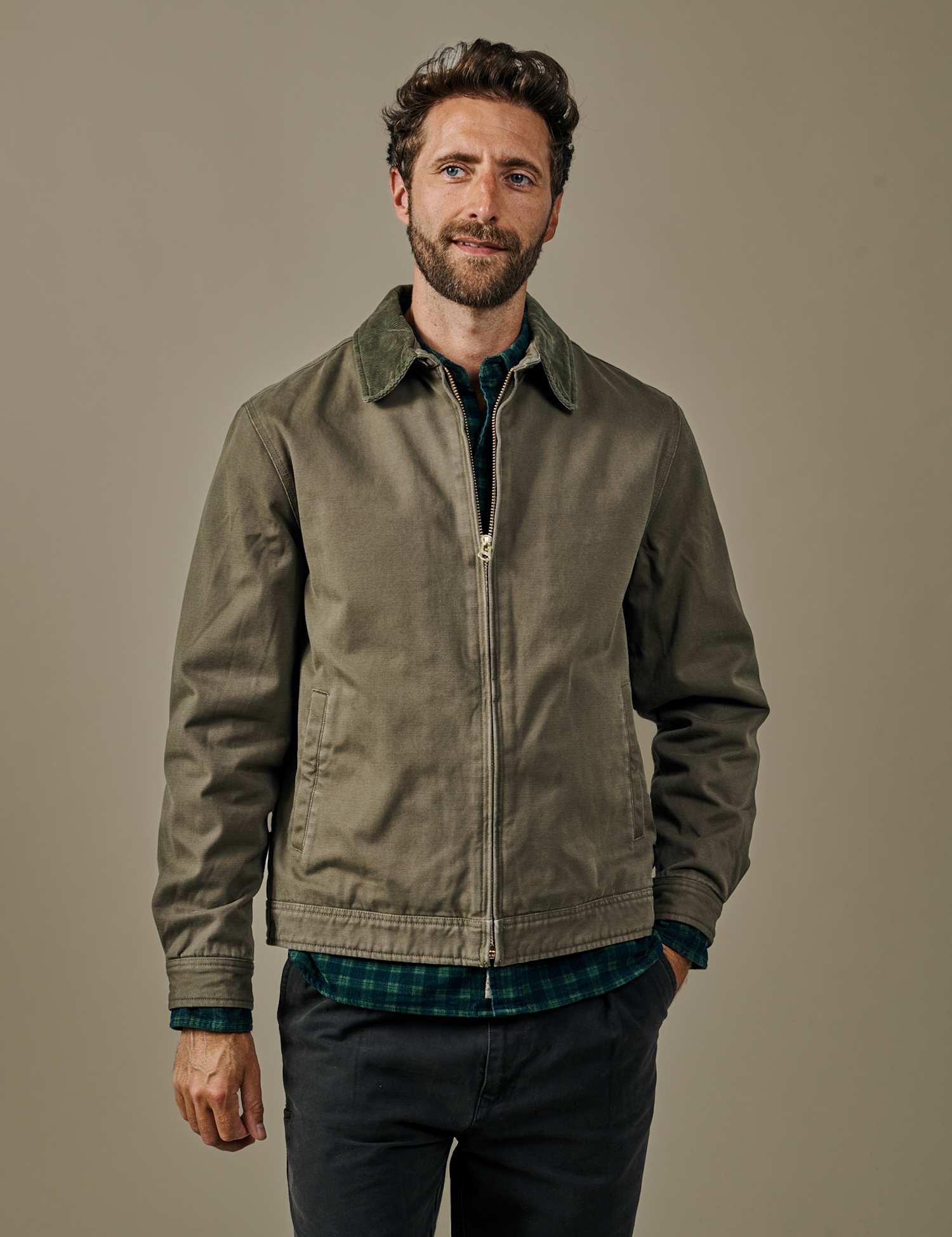 Aubin Pure Cotton Harrington Jacket Khaki