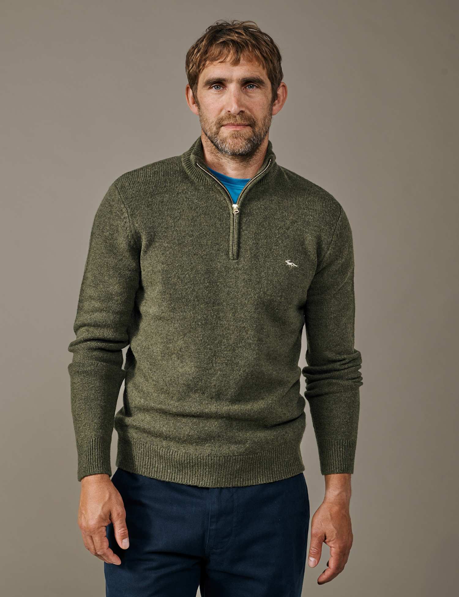 Aubin Lambswool Rich Half Zip Jumper Khaki
