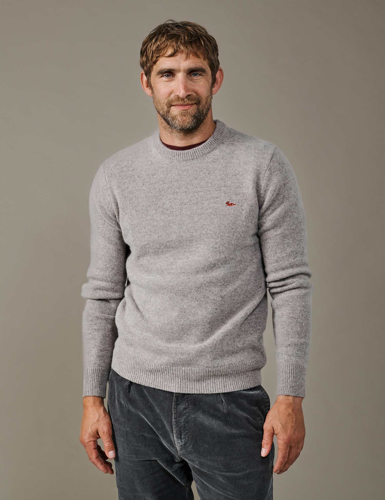 Aubin Lambswool Rich Crew Neck Jumper Stone