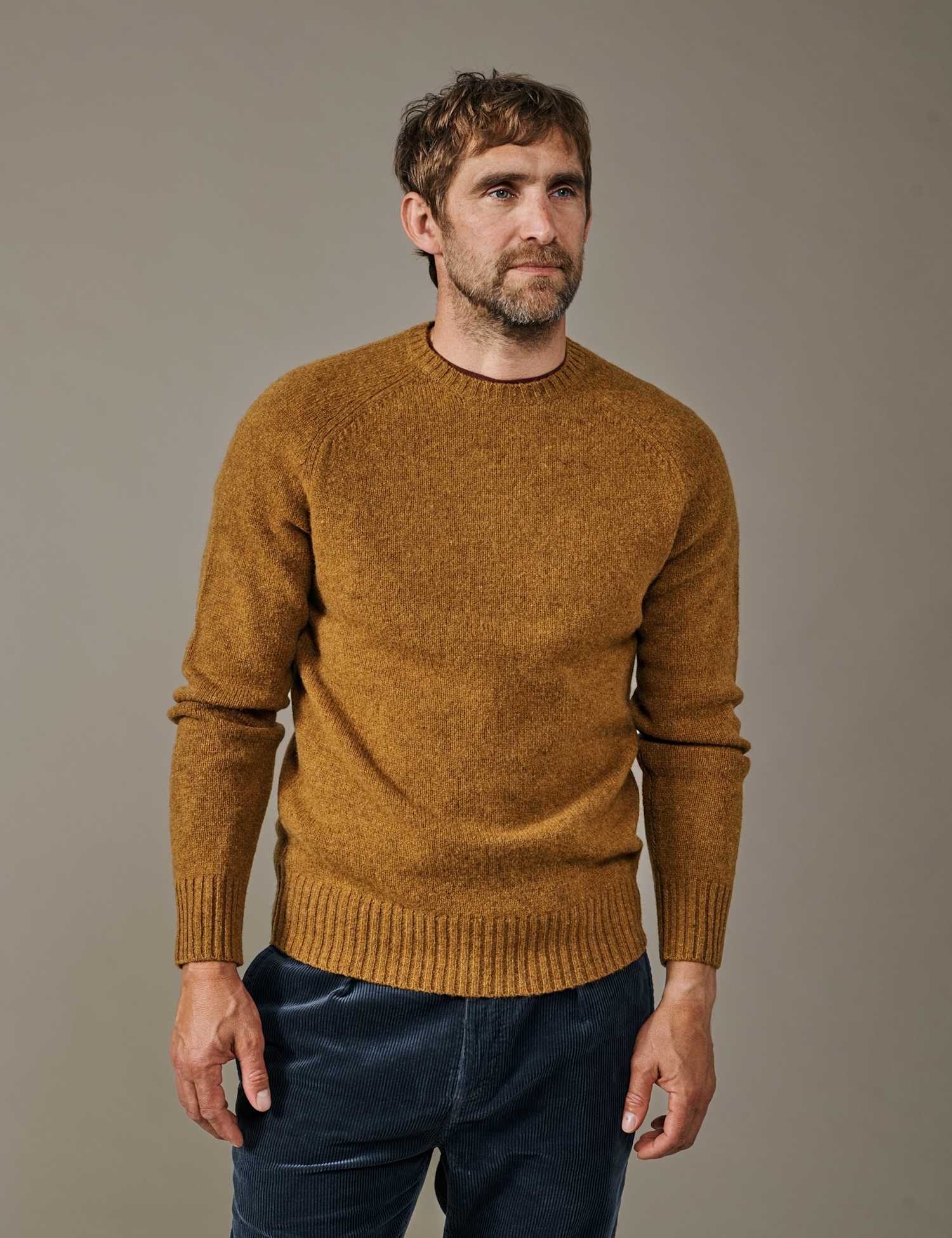 Aubin Pure Wool Crew Neck Jumper Tan