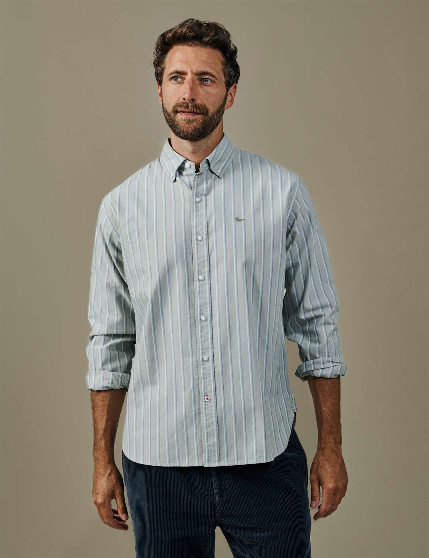 Aubin Relaxed Fit Pure Cotton Striped Oxford Shirt Mint