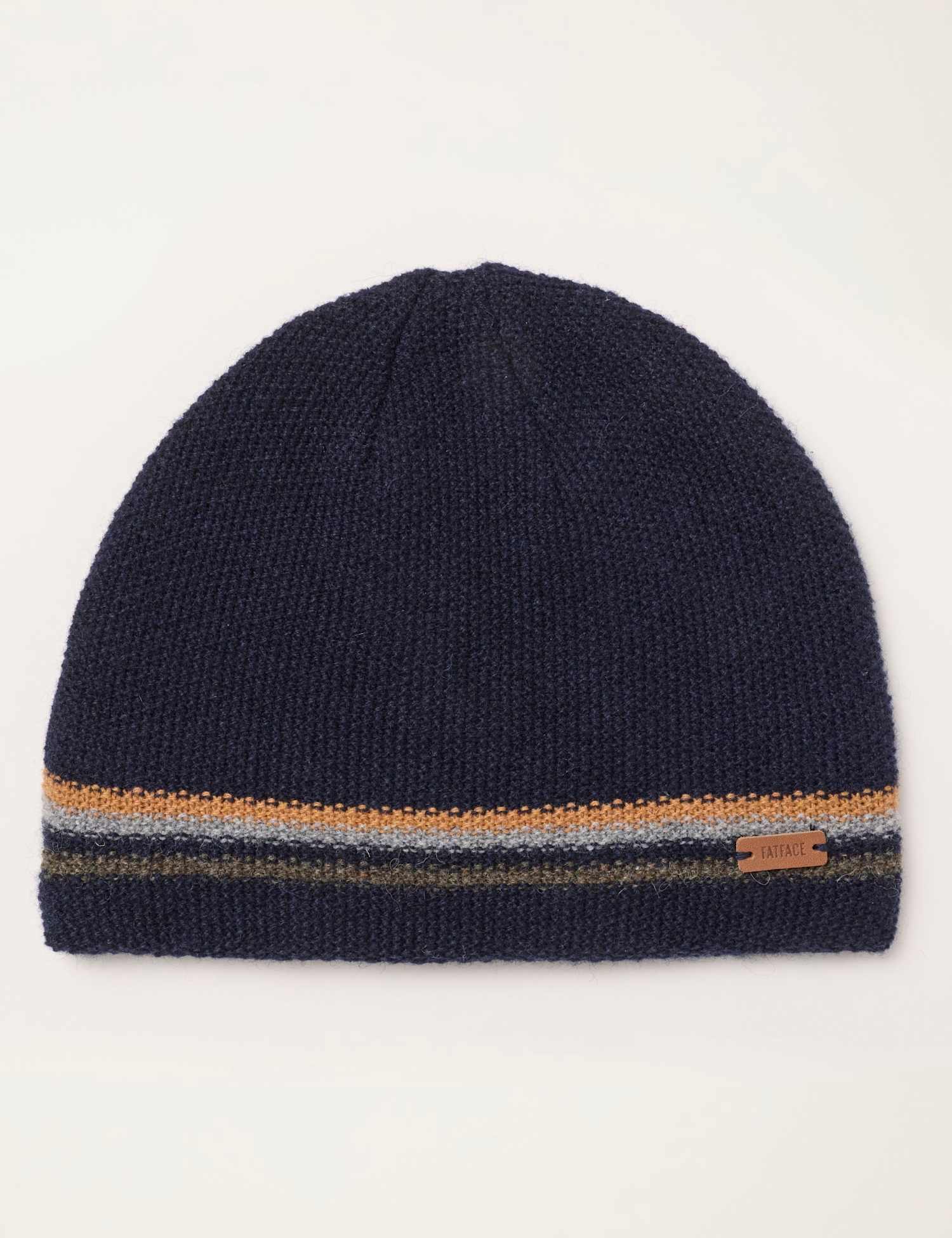 FatFace Wool Rich Textured Beanie Hat Navy Mix