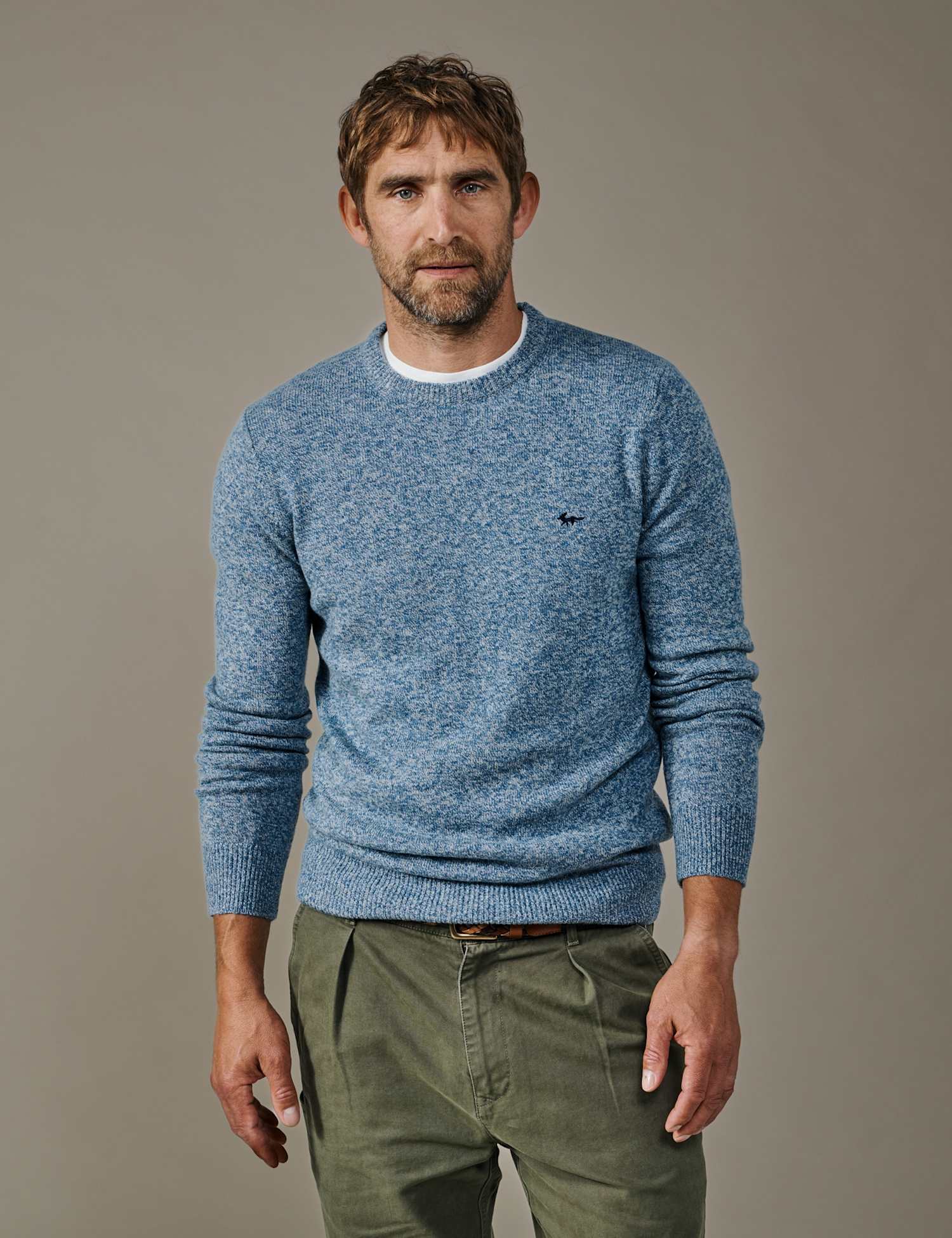 Aubin Pure Wool Crew Neck Jumper Light Blue Mix