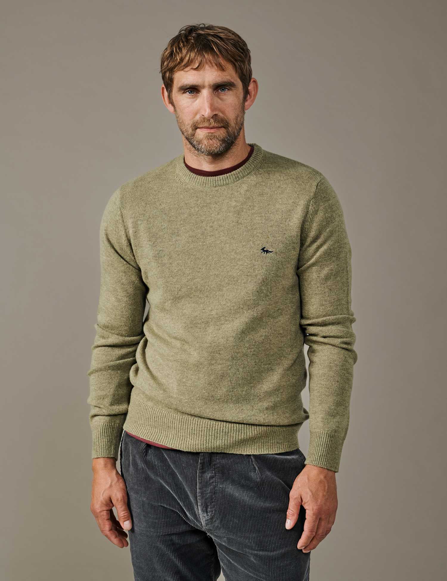 Aubin Pure Wool Crew Neck Jumper Khaki