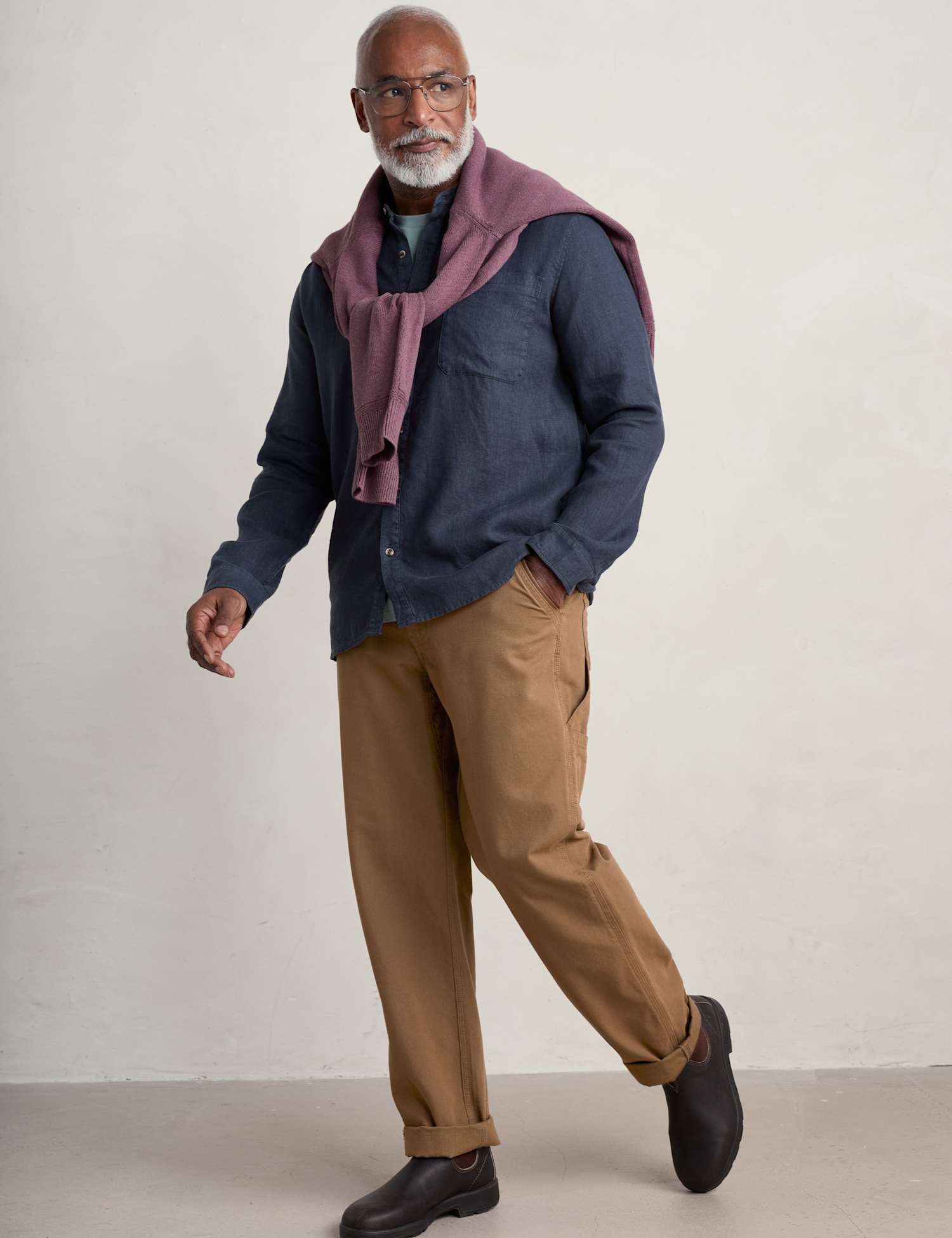 Seasalt Cornwall Pure Linen Grandad Collar Shirt Navy