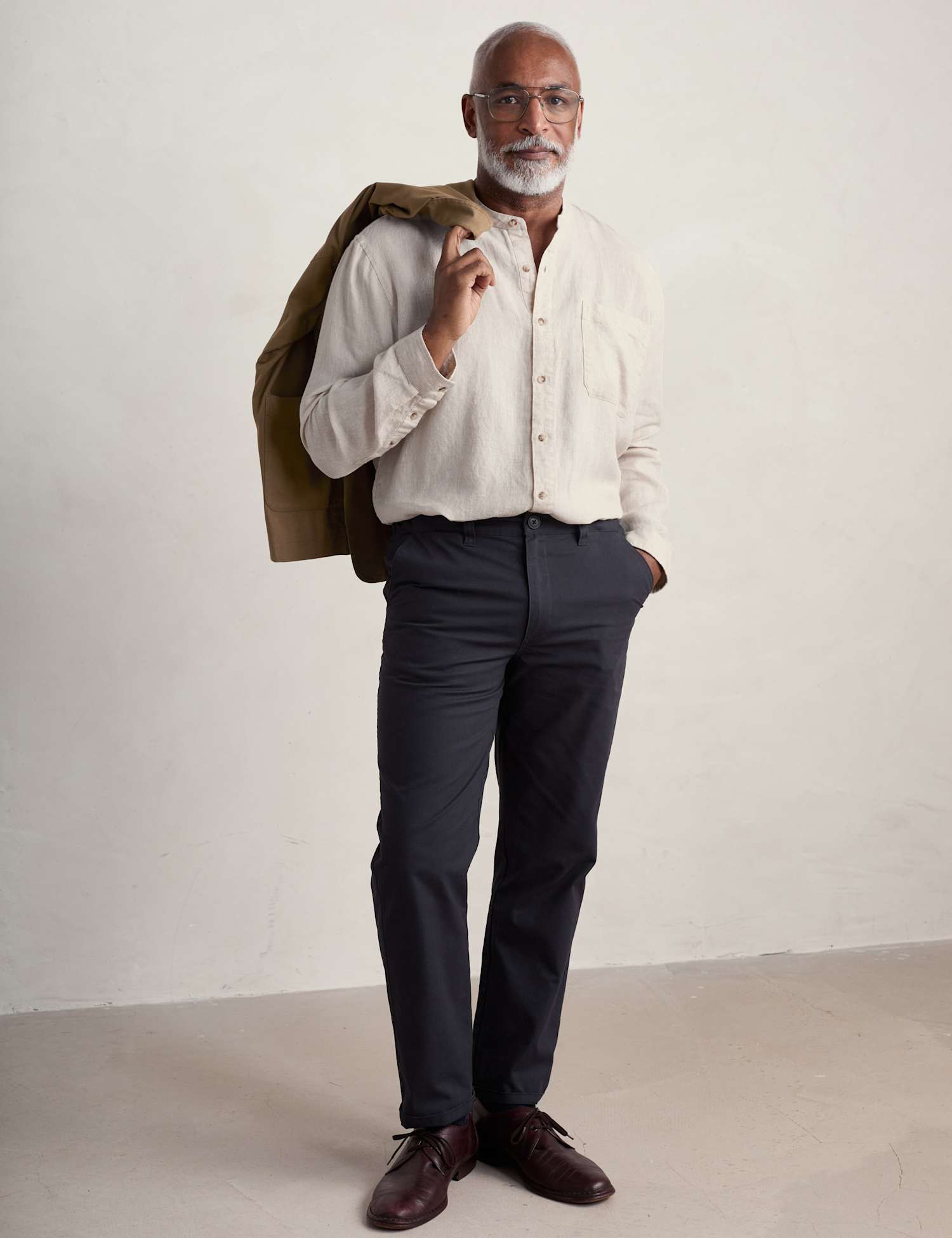 Seasalt Cornwall Pure Linen Grandad Collar Shirt Natural