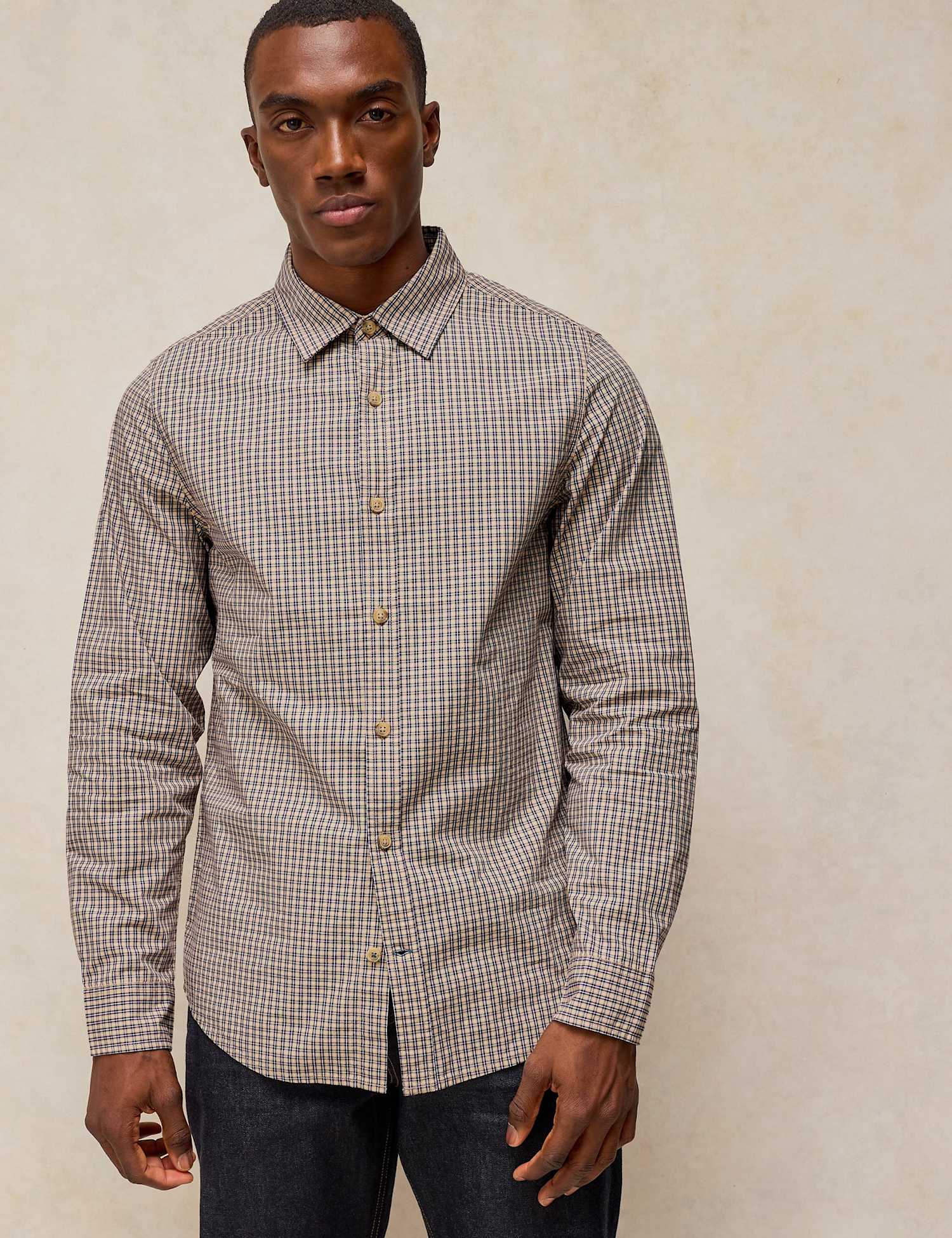White Stuff Checked Slim Fit Oxford Shirt Natural Mix