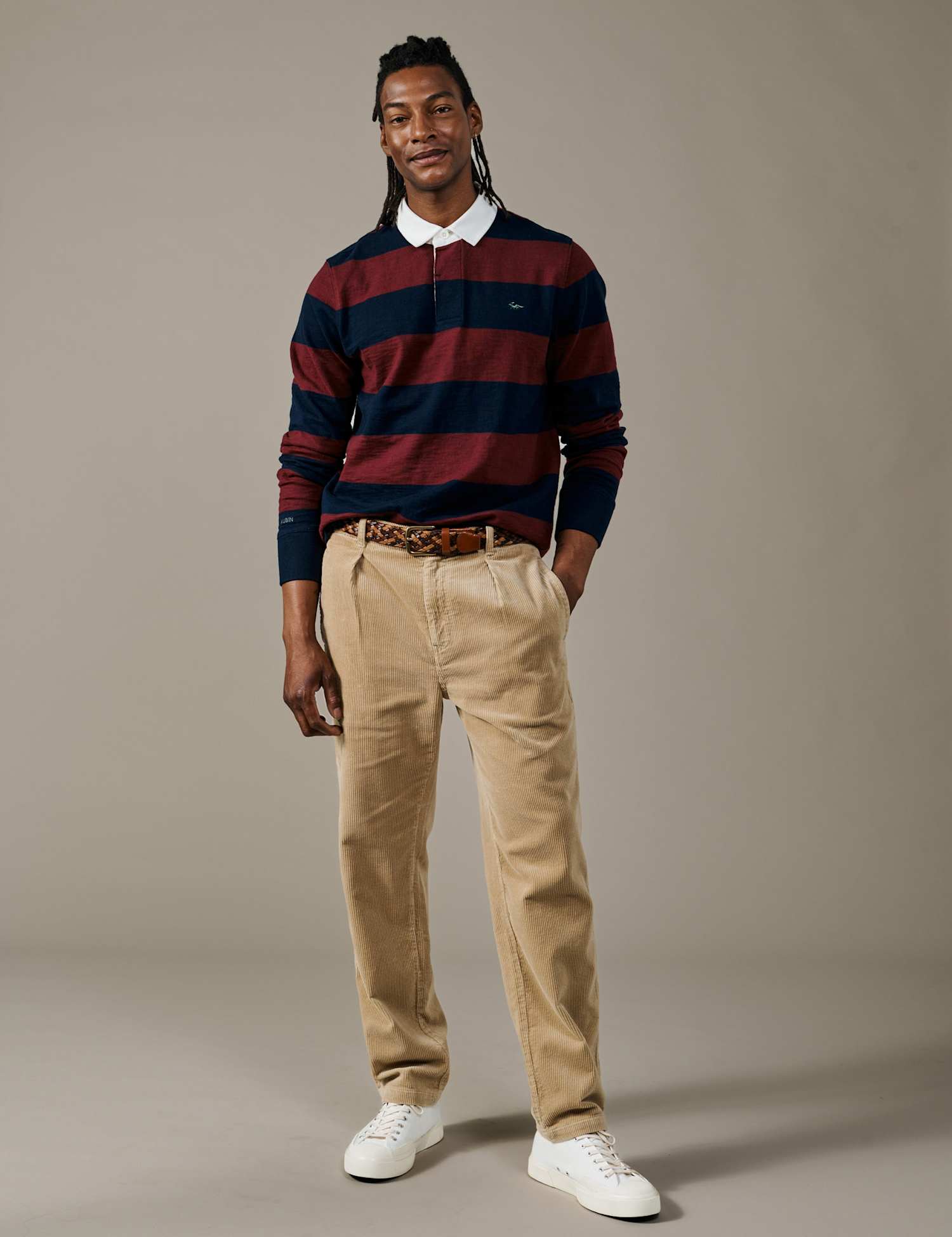 Aubin Relaxed Fit Corduroy Trousers Stone