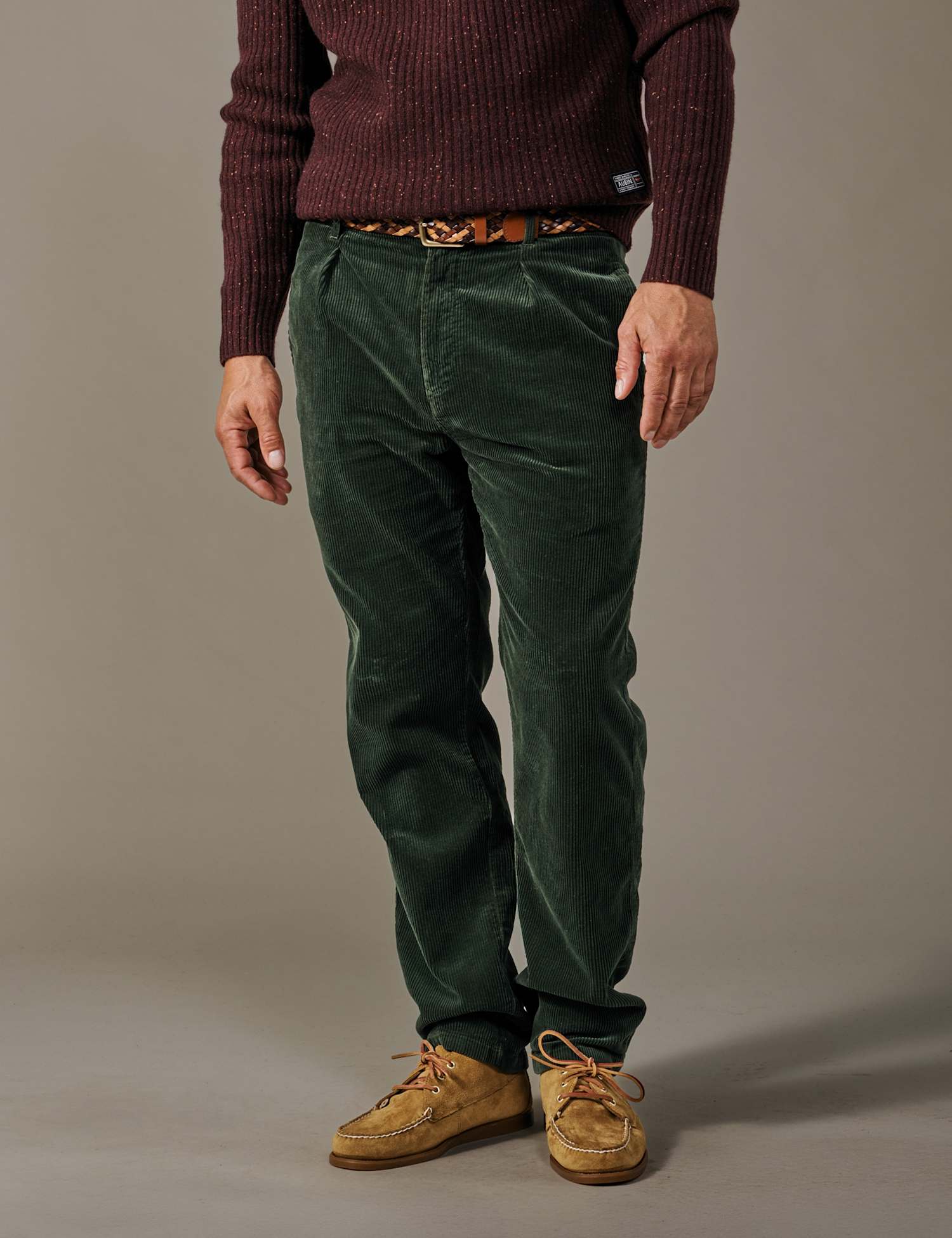 Aubin Relaxed Fit Corduroy Trousers Dark Khaki
