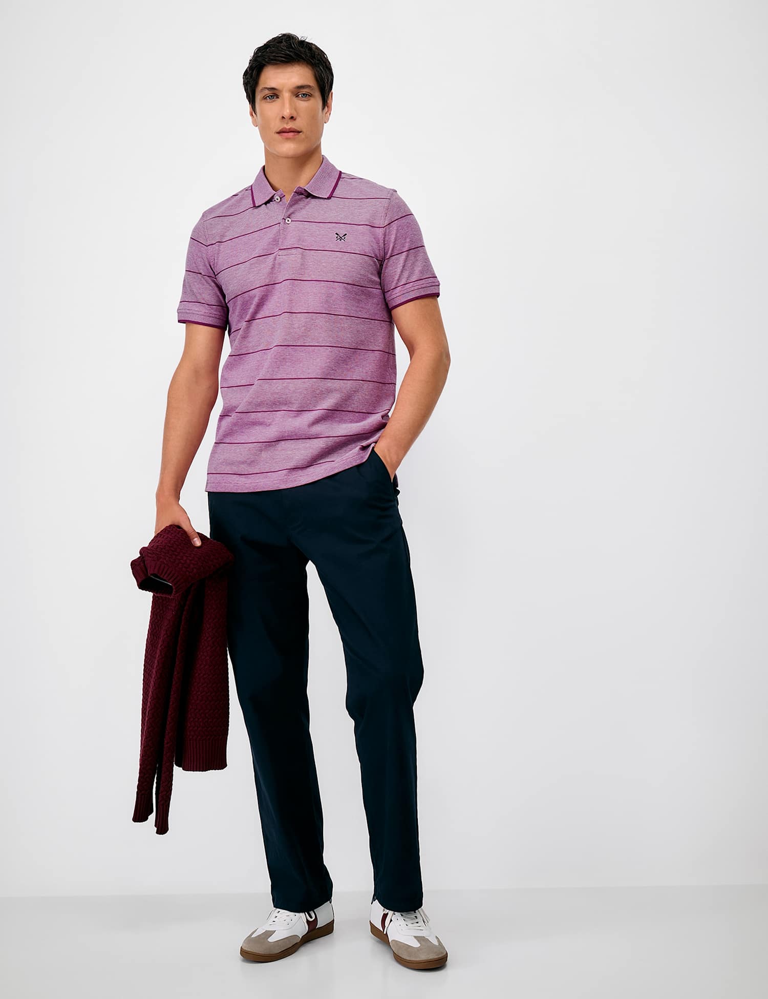 Crew Clothing Pure Cotton Oxford Stripe Polo Shirt Medium Pink