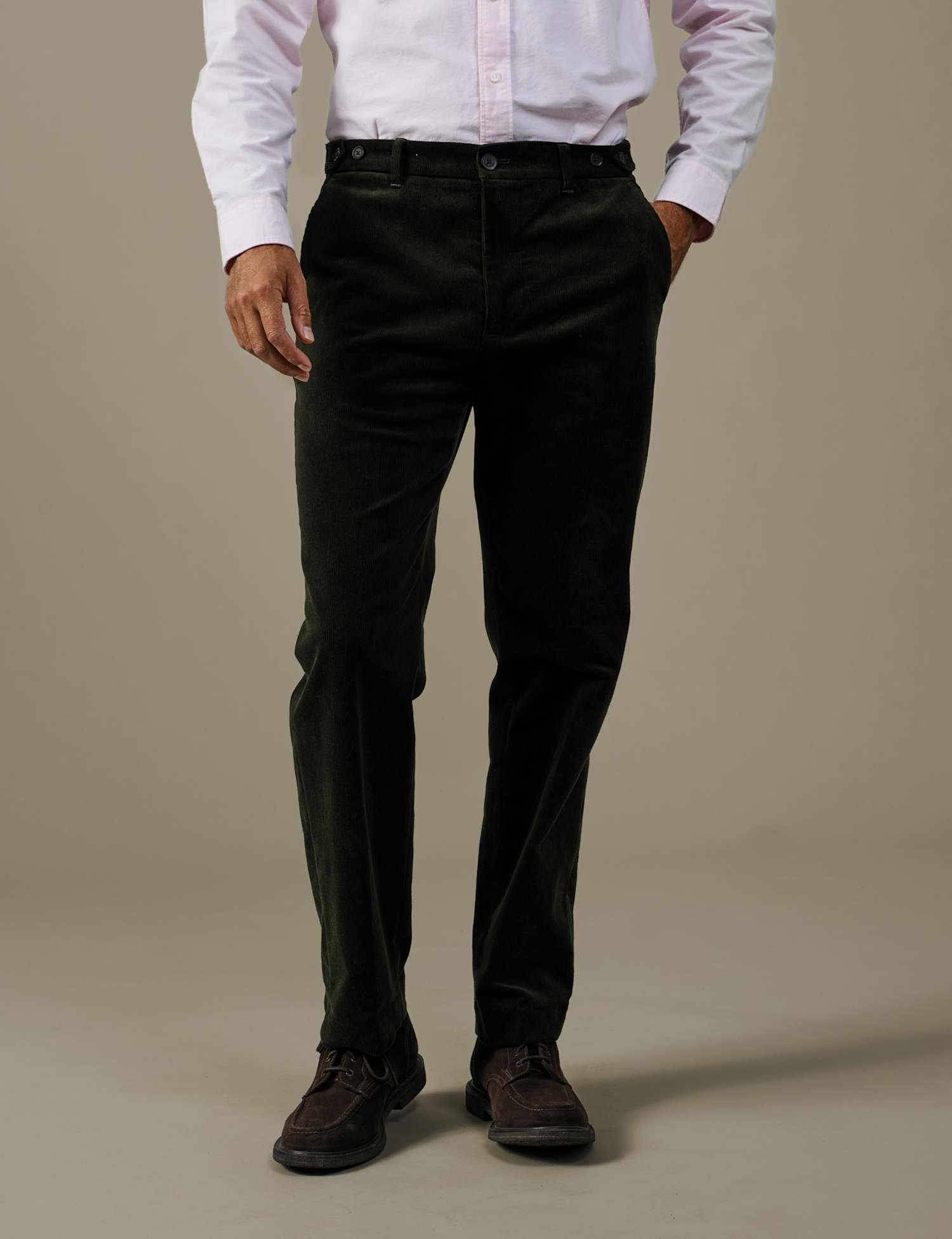 Aubin Tailored Fit Cotton Rich Textured Suit Trousers Dark Green