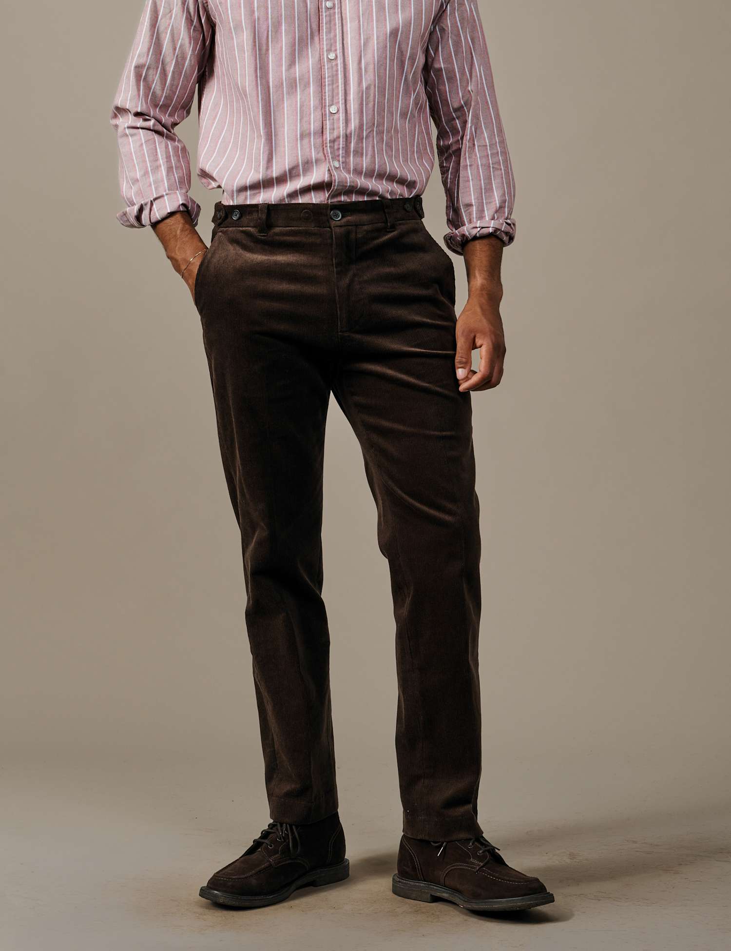Aubin Tailored Fit Cotton Rich Textured Suit Trousers Chocolate
