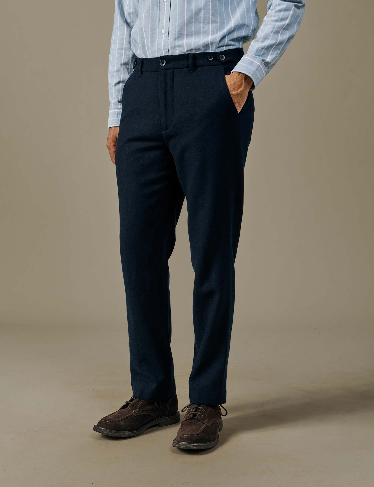 Aubin Tailored Fit Pure Wool Plain Suit Trousers Navy
