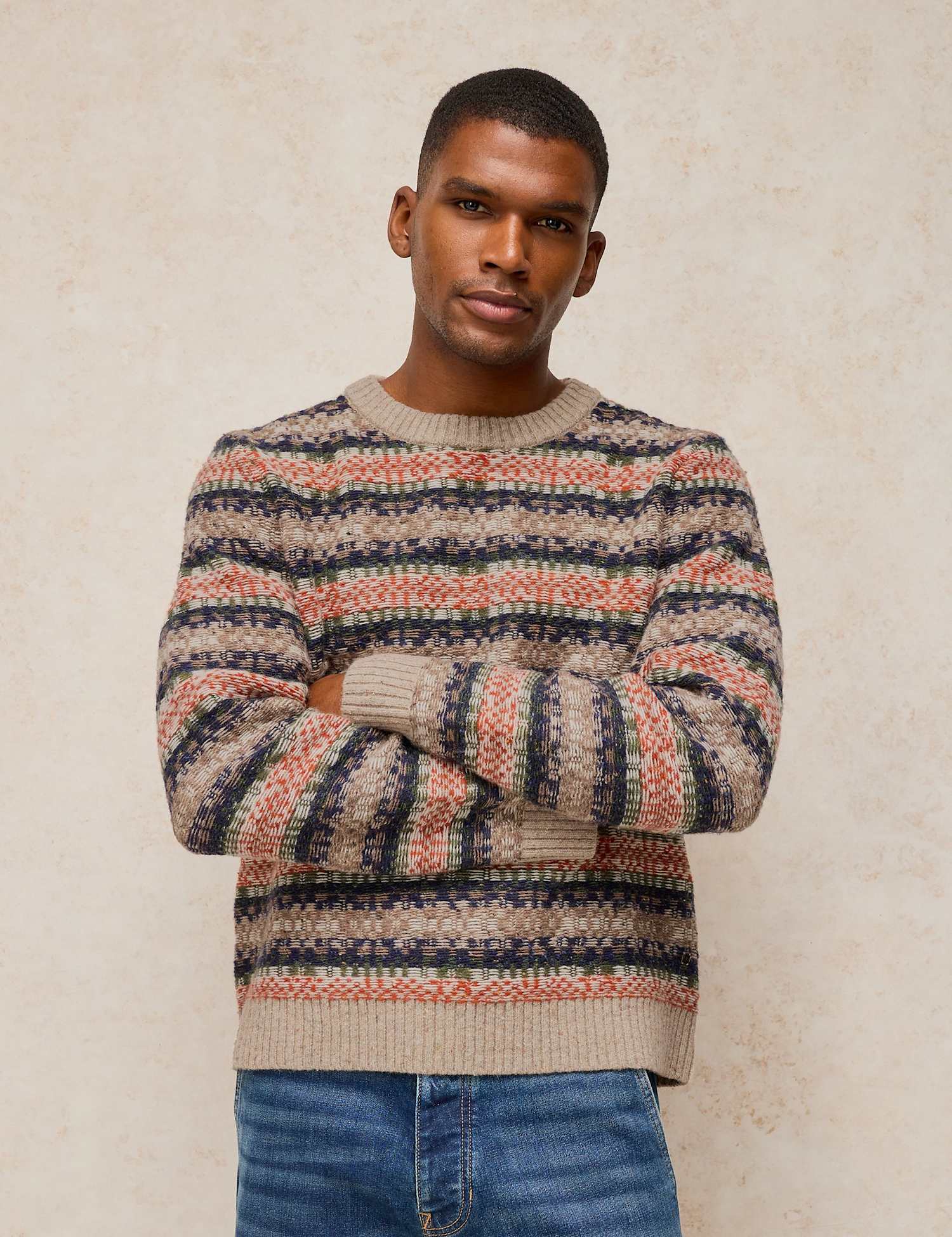 White Stuff Bearsden Lambswool Rich Fair Isle Crew Neck Jumper Orange Mix