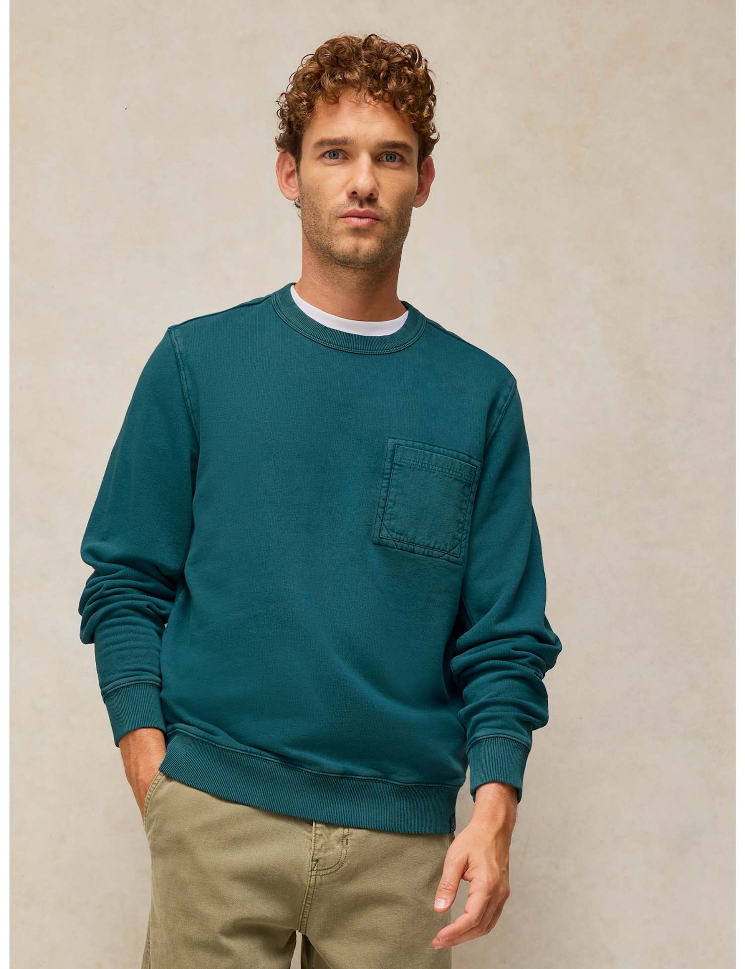 White Stuff Bamburgh Pure Cotton Crew Neck Sweatshirt Dark Teal