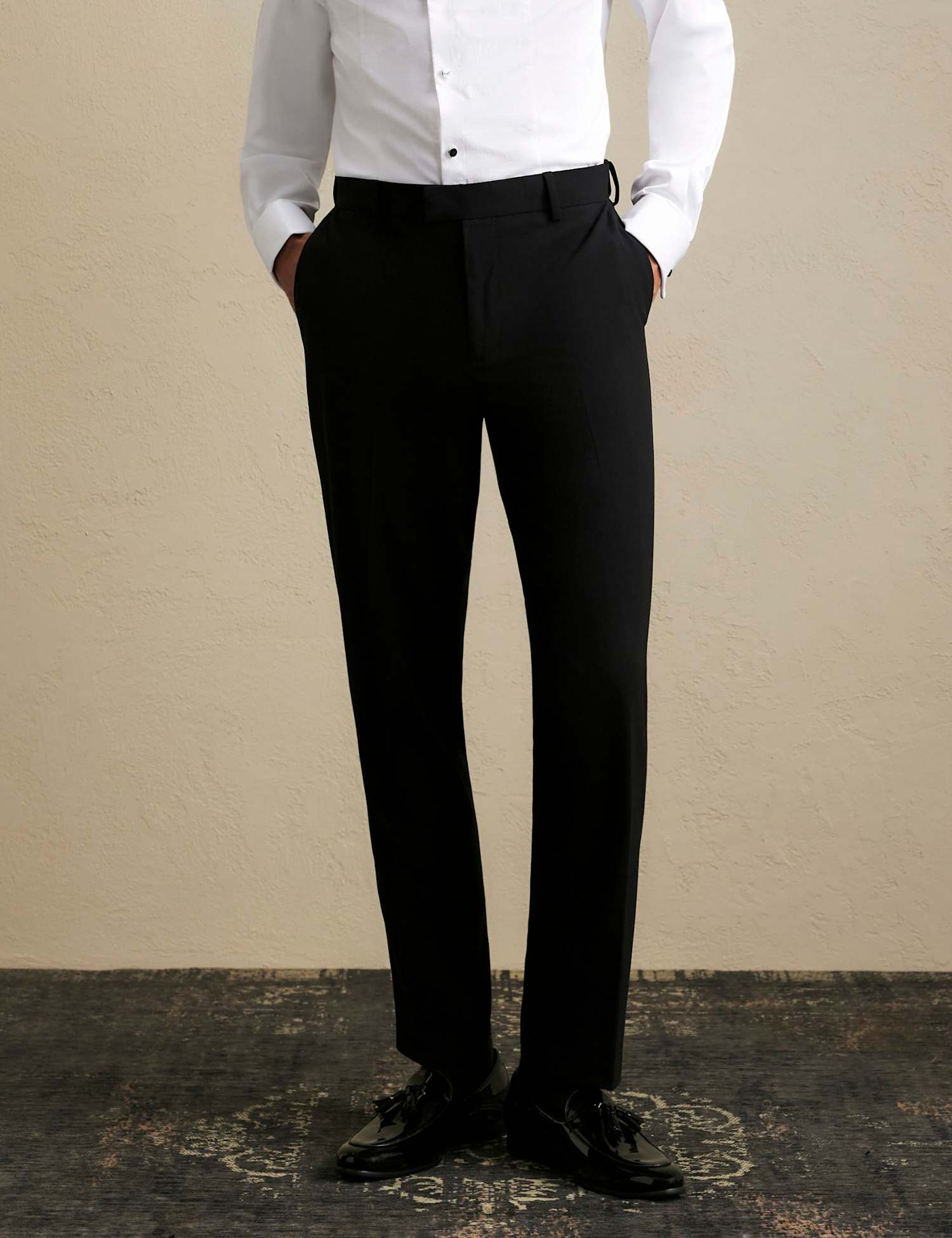 River Island Slim Fit Tuxedo Trousers Black