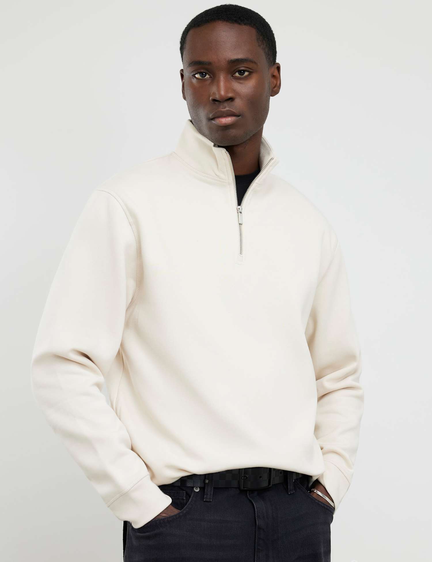River Island Pure Cotton Funnel Neck Long Sleeve Sweatshirt Ecru