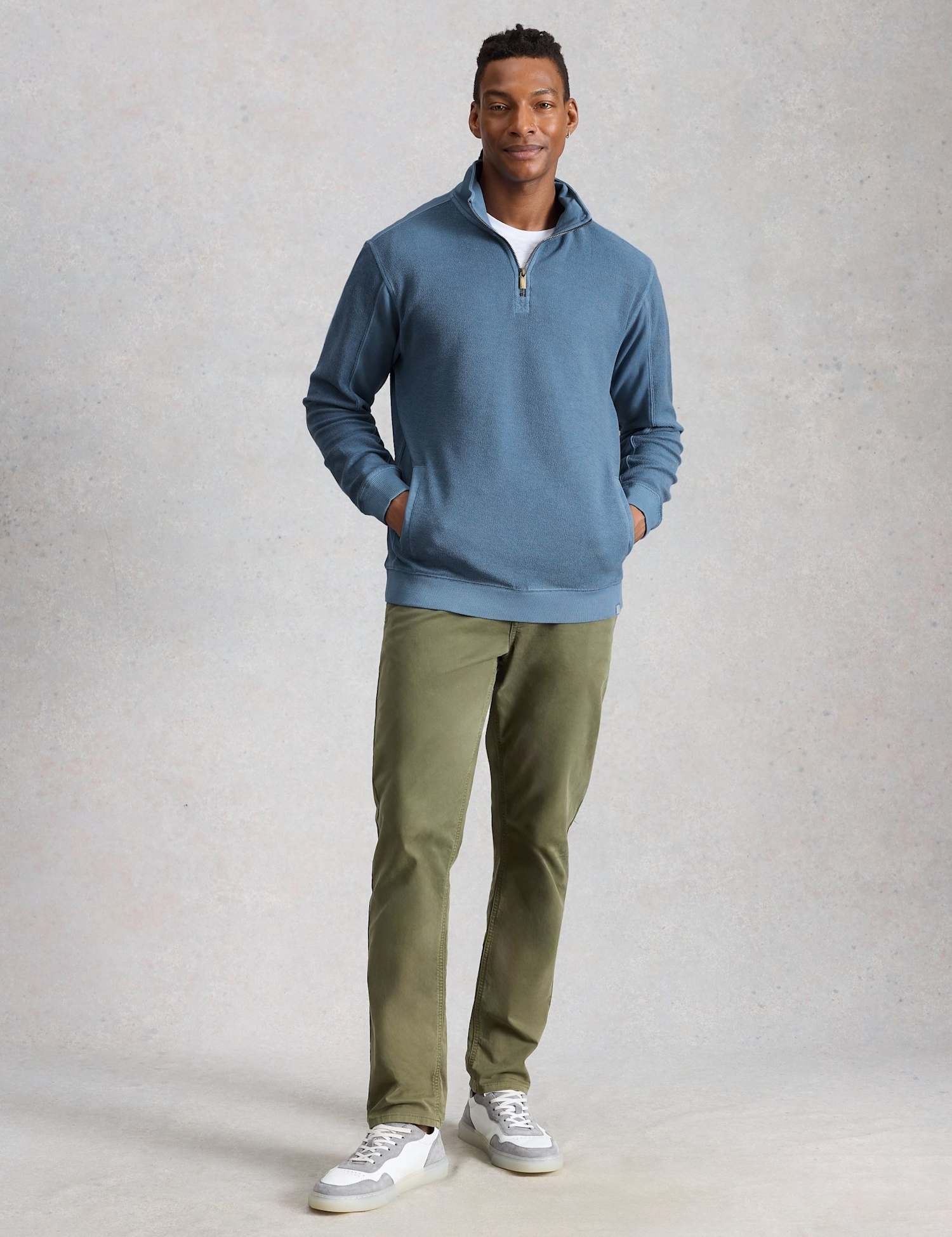 White Stuff Pure Cotton Half Zip Sweatshirt Blue