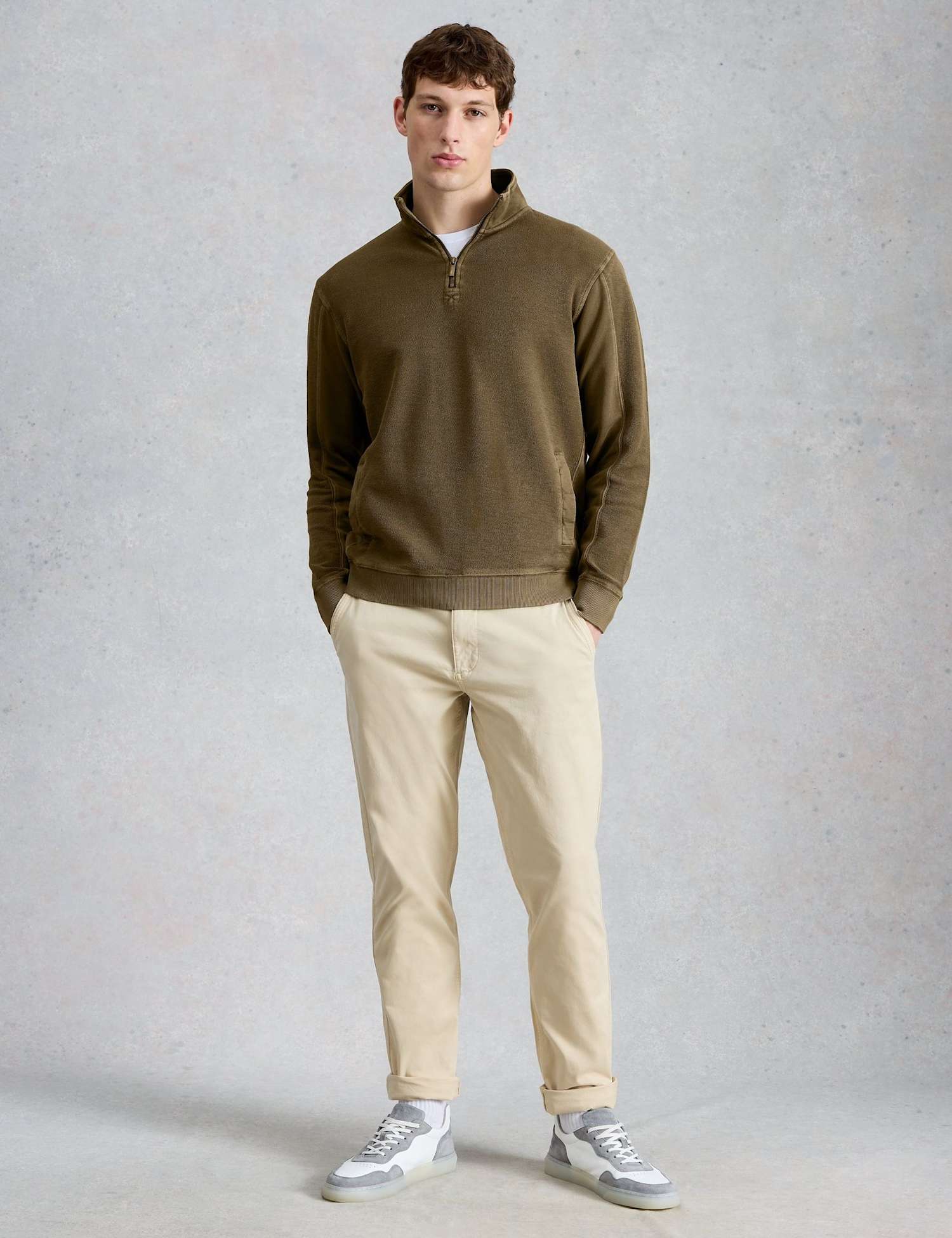 White Stuff Pure Cotton Half Zip Sweatshirt Green