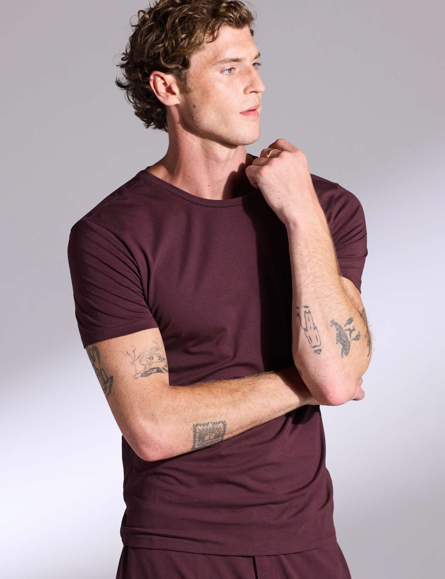 David Gandy Wellwear Premium Cotton Modal Crew Neck Pyjama Tee Plum