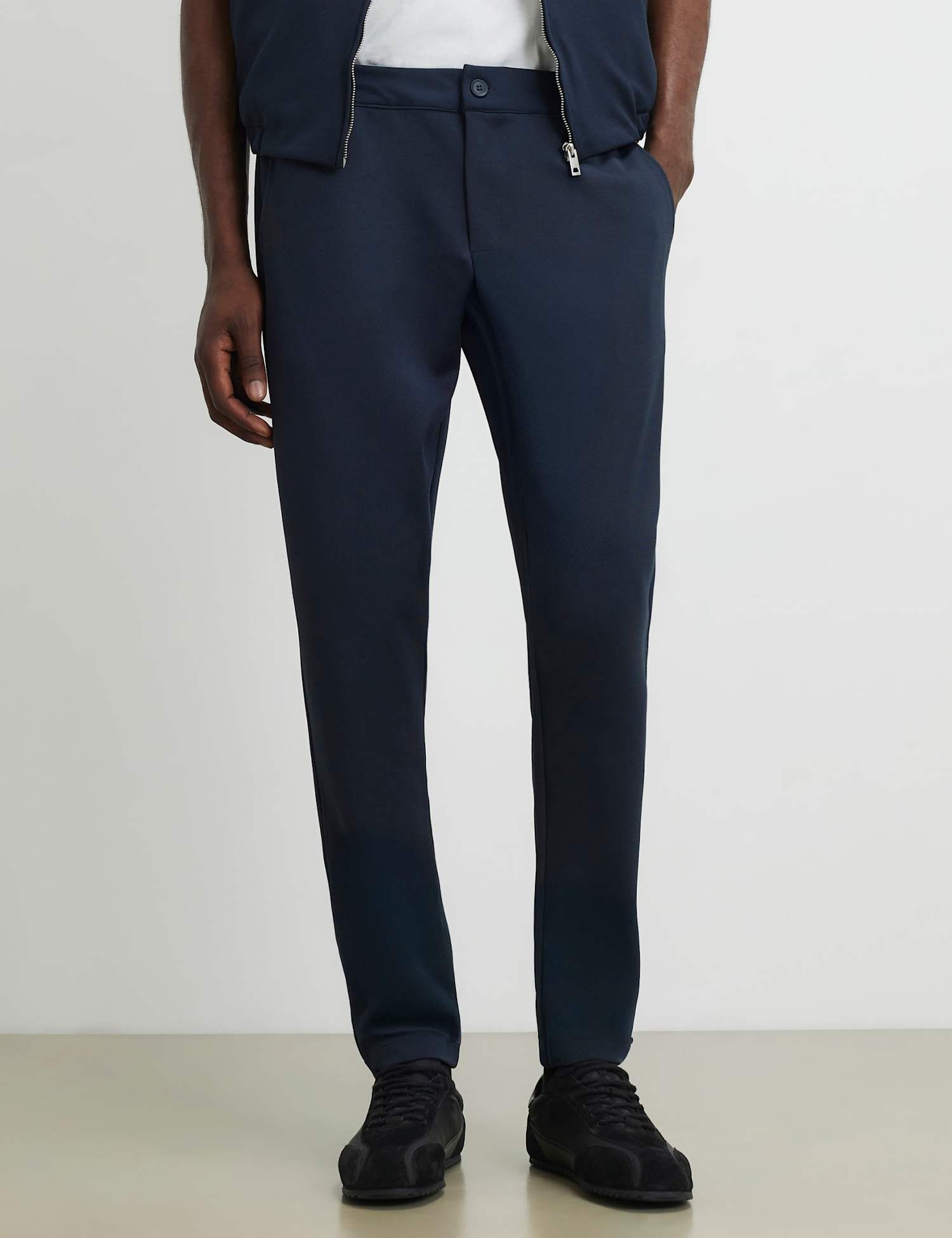 River Island Pique Fixed Waist Slim Fit Joggers Navy