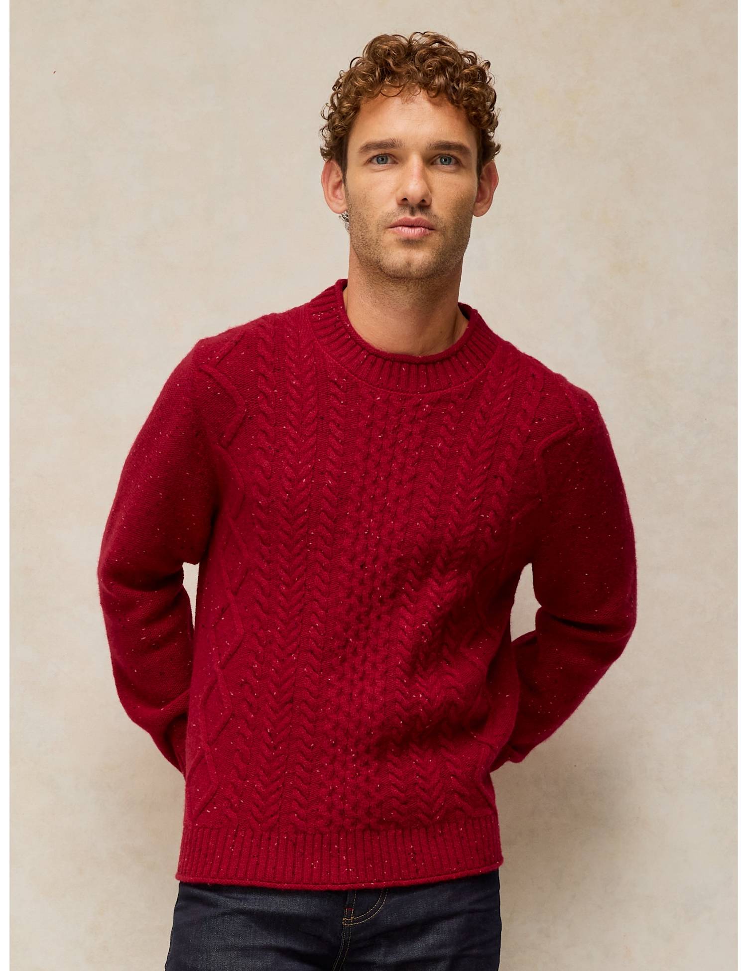 White Stuff Berkley Wool Rich Cable Crew Neck Jumper Red Mix