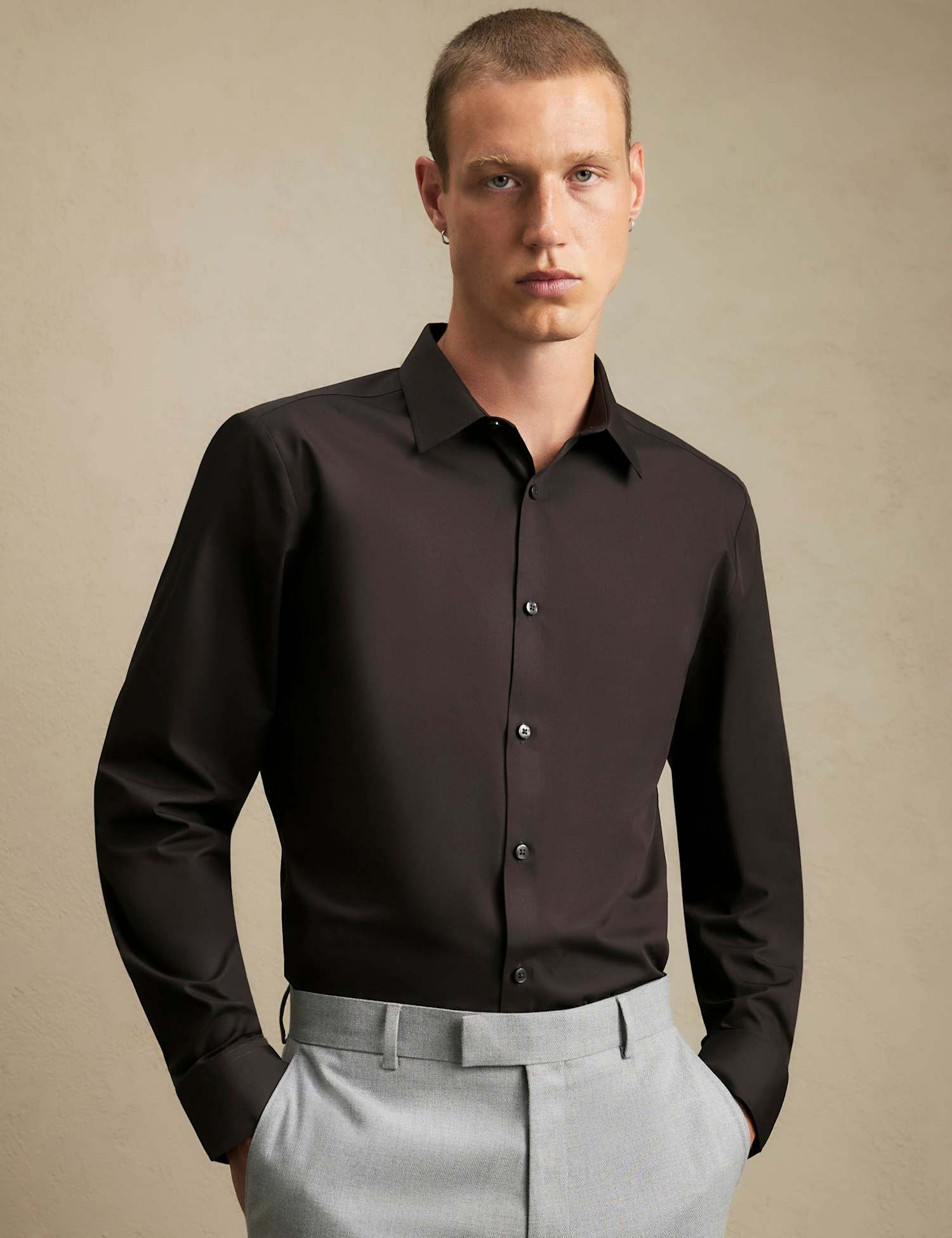 River Island Slim Fit Shirt Dark Brown