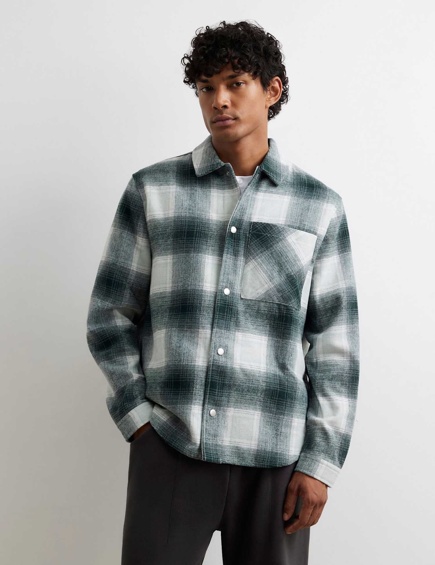 River Island Regular Fit Pure Cotton Checked Overshirt Green Mix