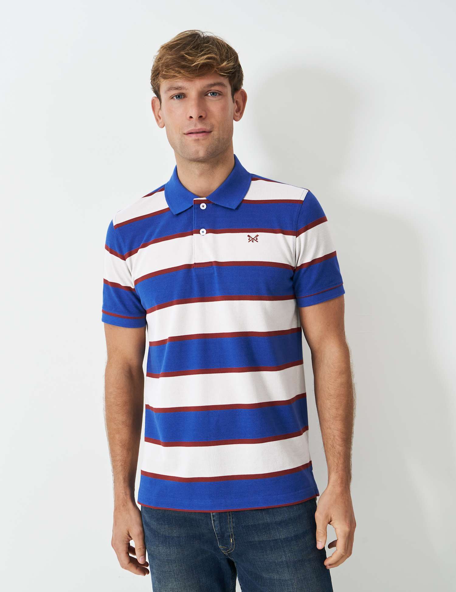 Crew Clothing Pure Cotton Striped Polo Shirt Medium Blue Mix