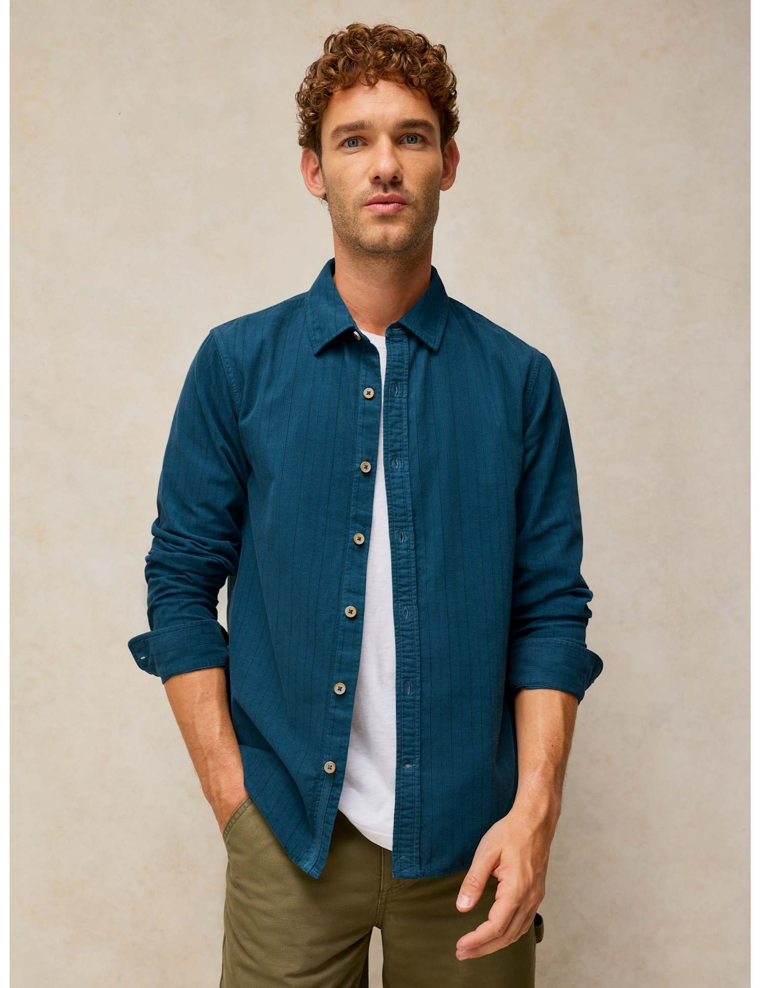 White Stuff Pure Cotton Corduroy Shirt Dark Teal