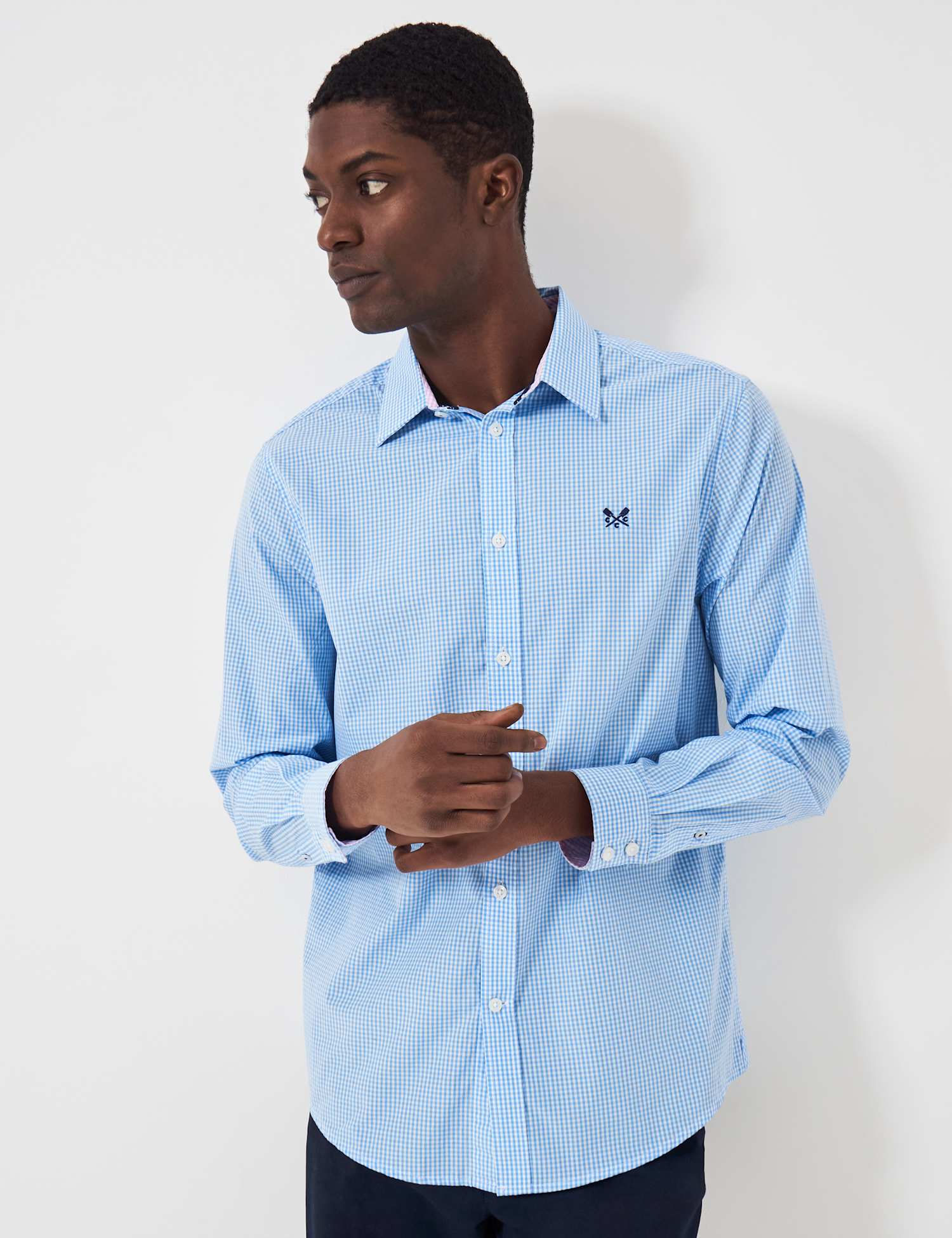 Crew Clothing Regular Fit Pure Cotton Check Oxford Shirt Light Blue Mix