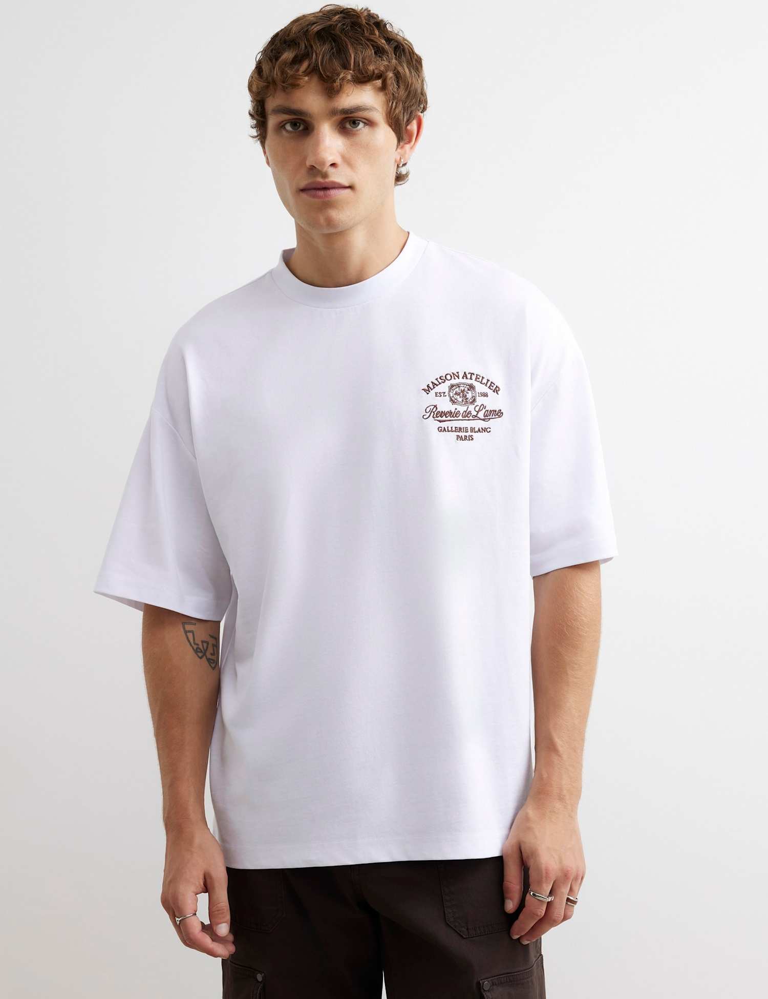 River Island Oversized Pure Cotton Check Short Sleeve T-Shirt White Mix