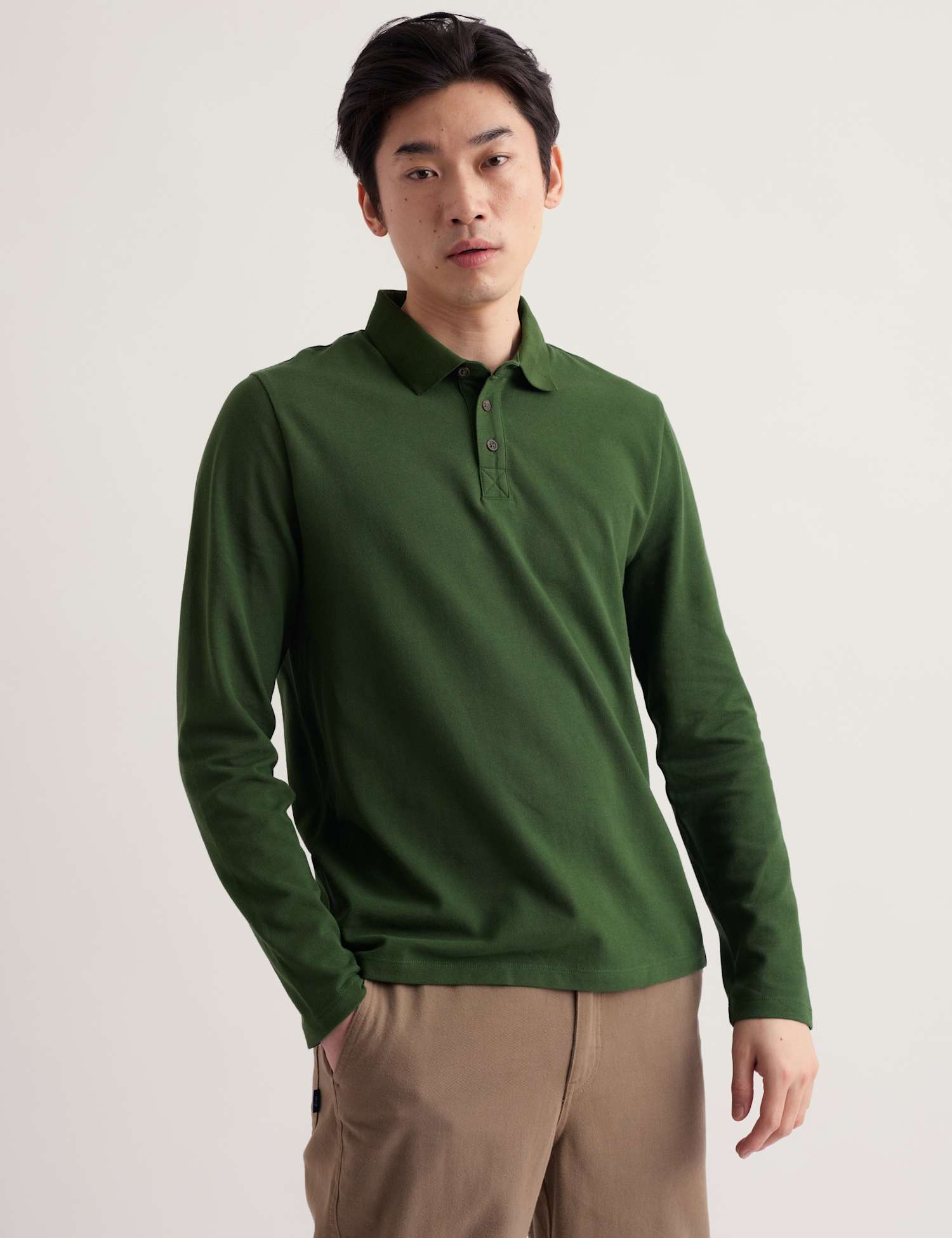 Seasalt Cornwall Pure Cotton Pique Long Sleeve Polo Shirt Dark Green