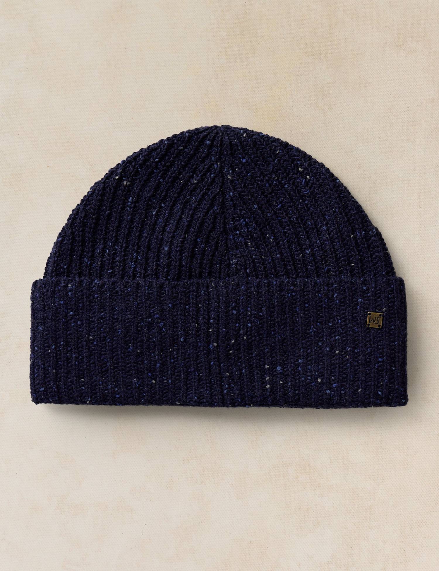 White Stuff Wool Rich Rib Knit Fisherman Beanie Hat Dark Navy