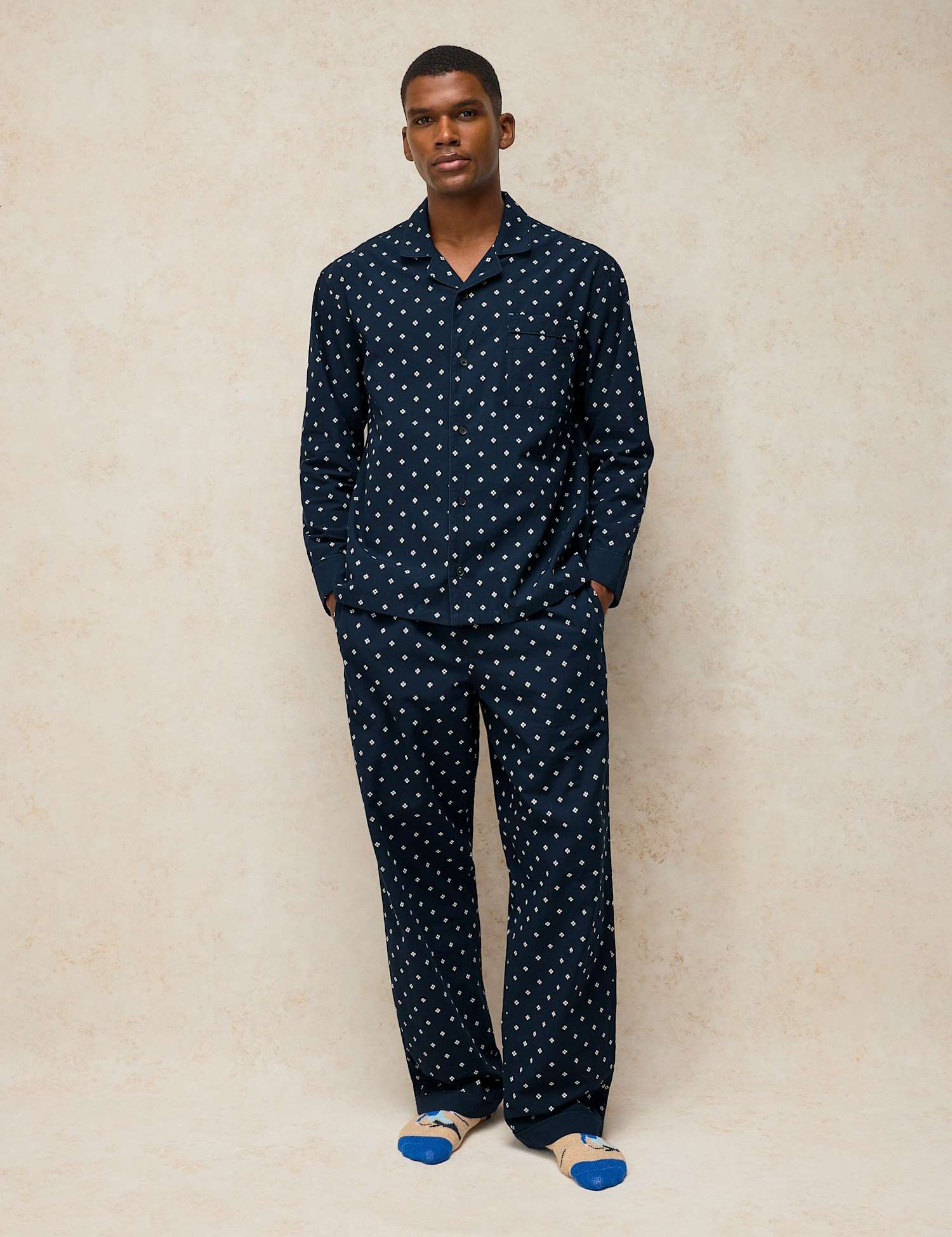 White Stuff Pure Cotton Dobby Pyjama Bottoms Navy Mix