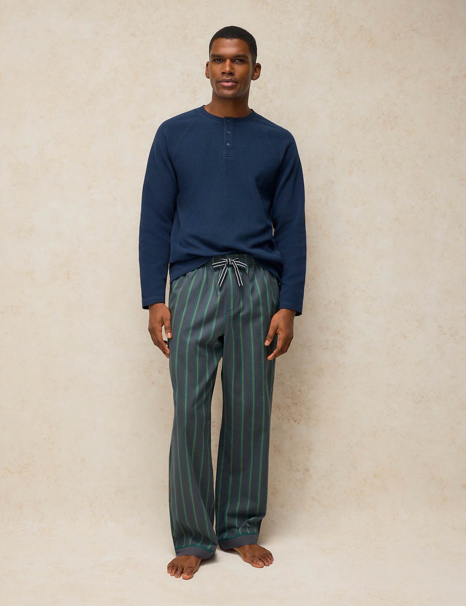 White Stuff Pure Cotton Striped Pyjama Bottoms Grey Mix