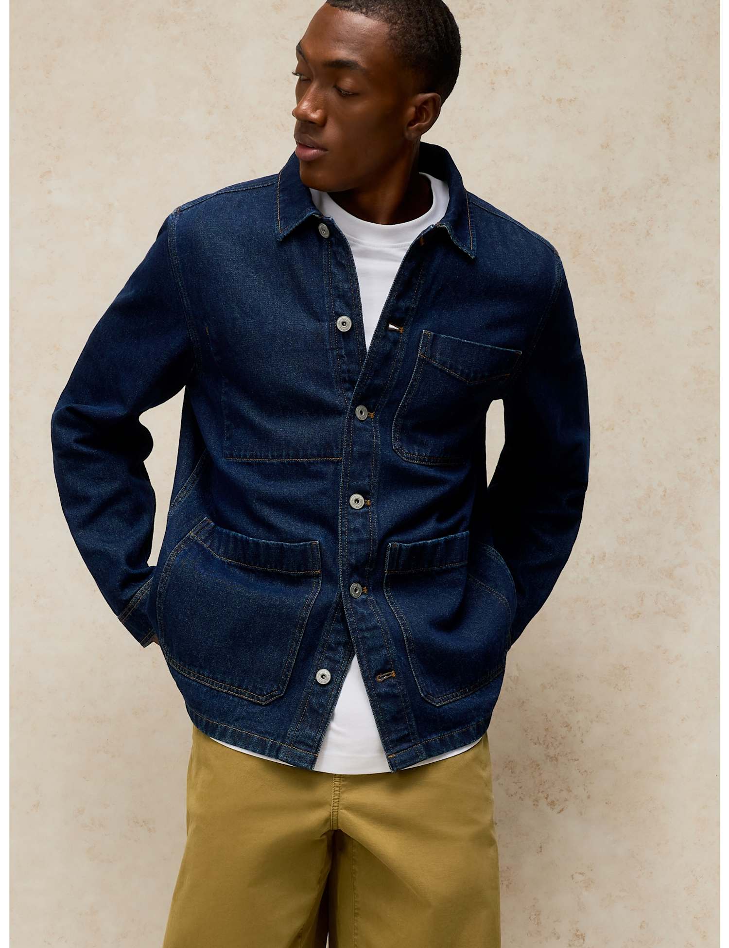 White Stuff Pure Cotton Denim Workwear Jacket Dark Blue Denim