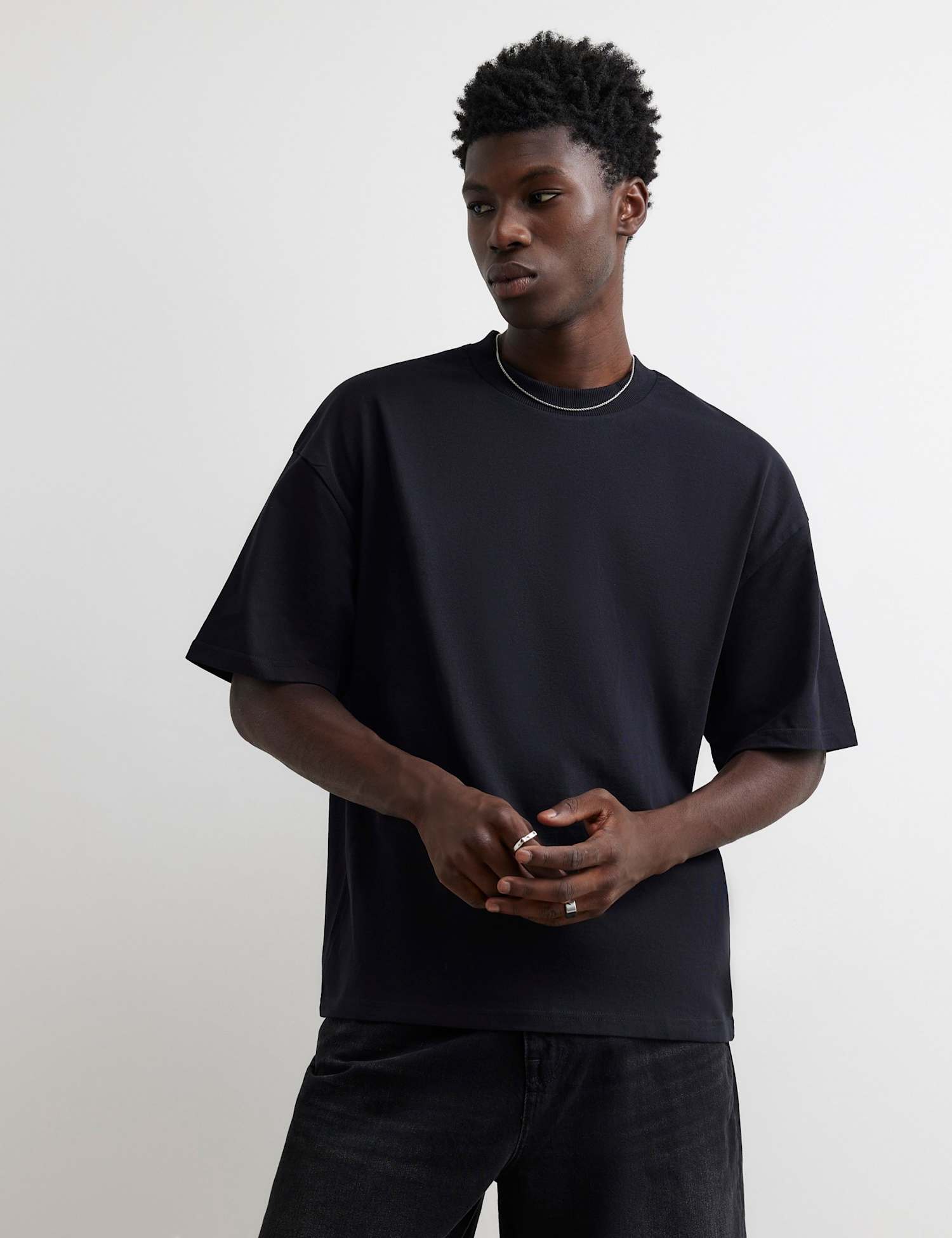 River Island Oversized Heavyweight Cotton T-Shirt Black