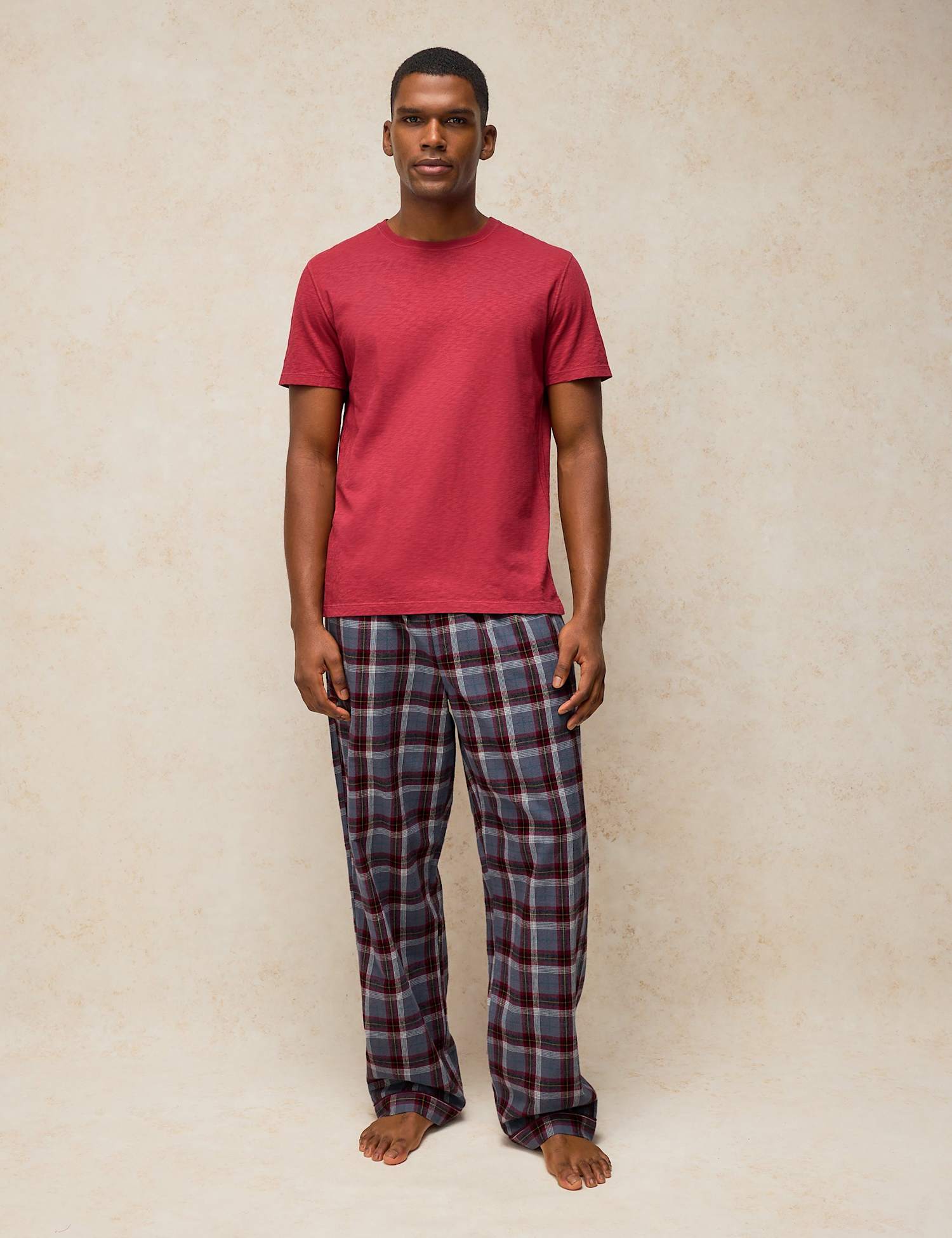 White Stuff Pure Cotton Checked Pyjama Bottoms Plum