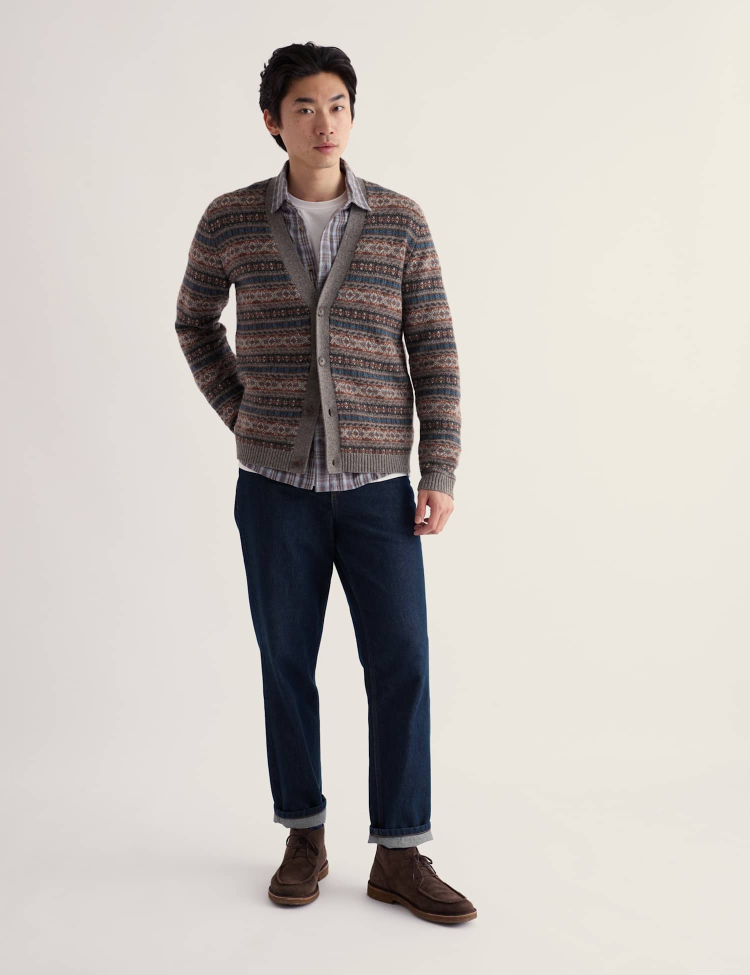 Seasalt Cornwall Lambswool Rich Fair Isle V Neck Cardigan Grey Mix