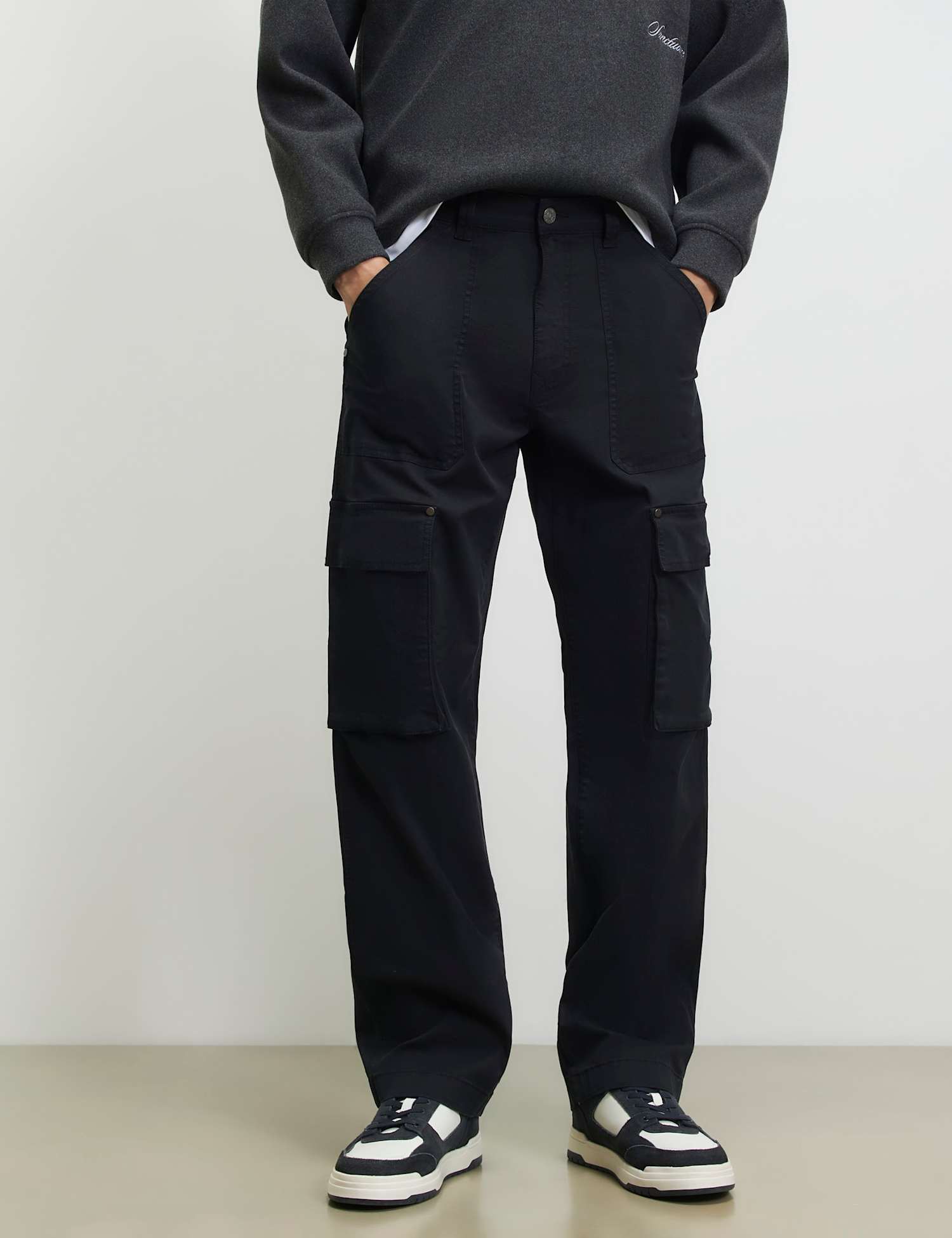 River Island Regular Fit Cargo Trousers Black