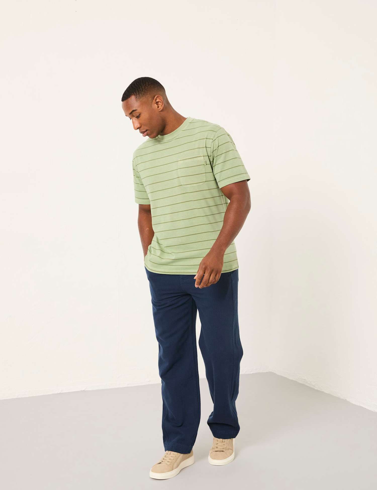 FatFace Pure Cotton Striped Crew Neck T-Shirt Green Mix