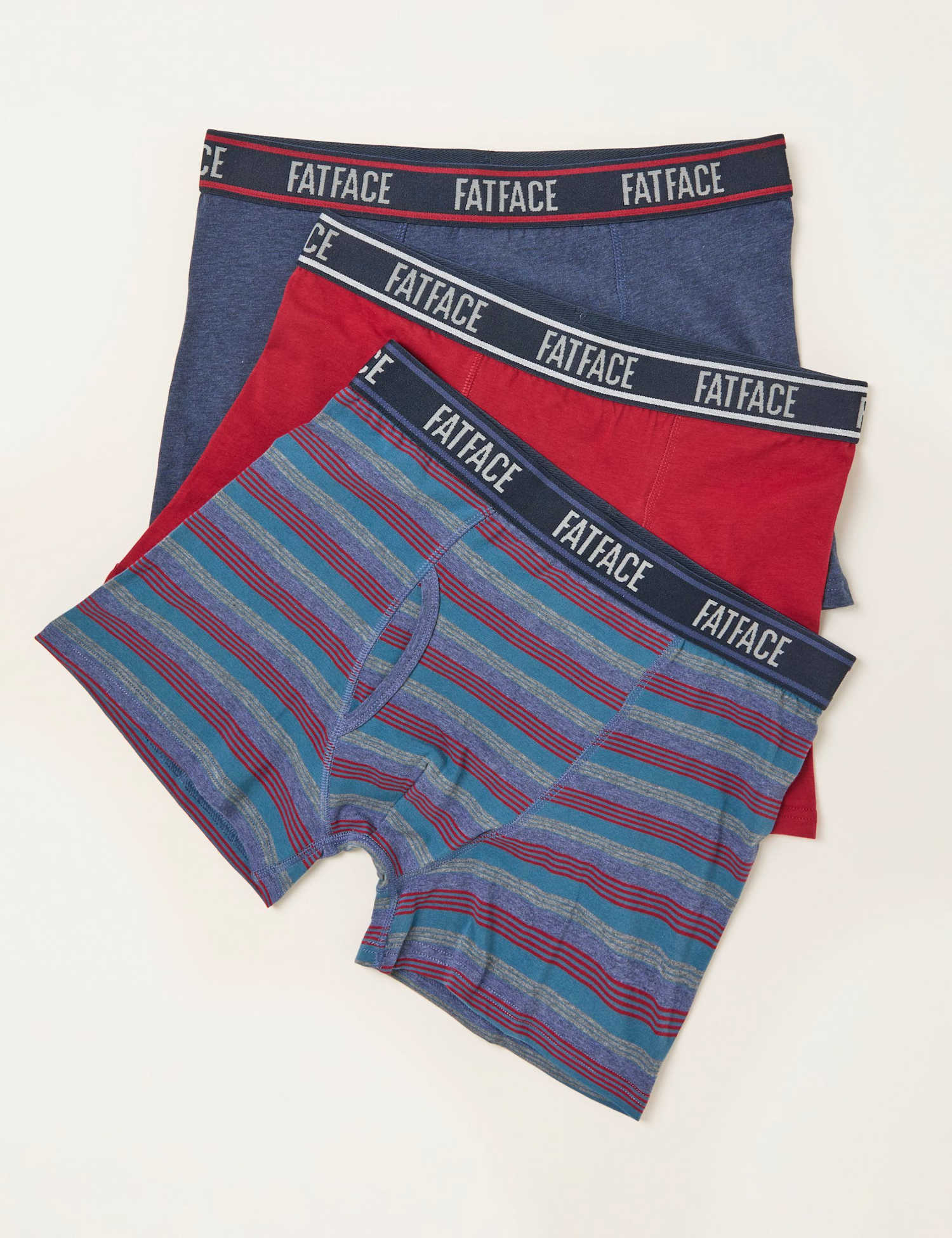 FatFace 3 Pack Cotton Stretch Striped Boxers Red Mix