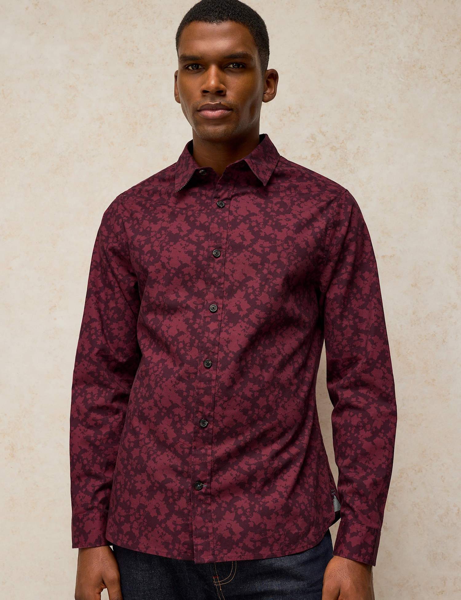 White Stuff Salcombe Cotton Rich Printed Shirt Plum