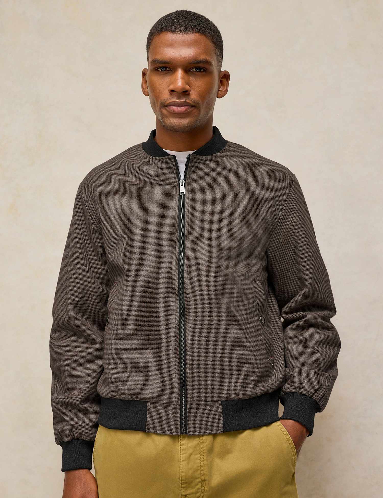White Stuff Tweed Bomber Jacket Brown Mix