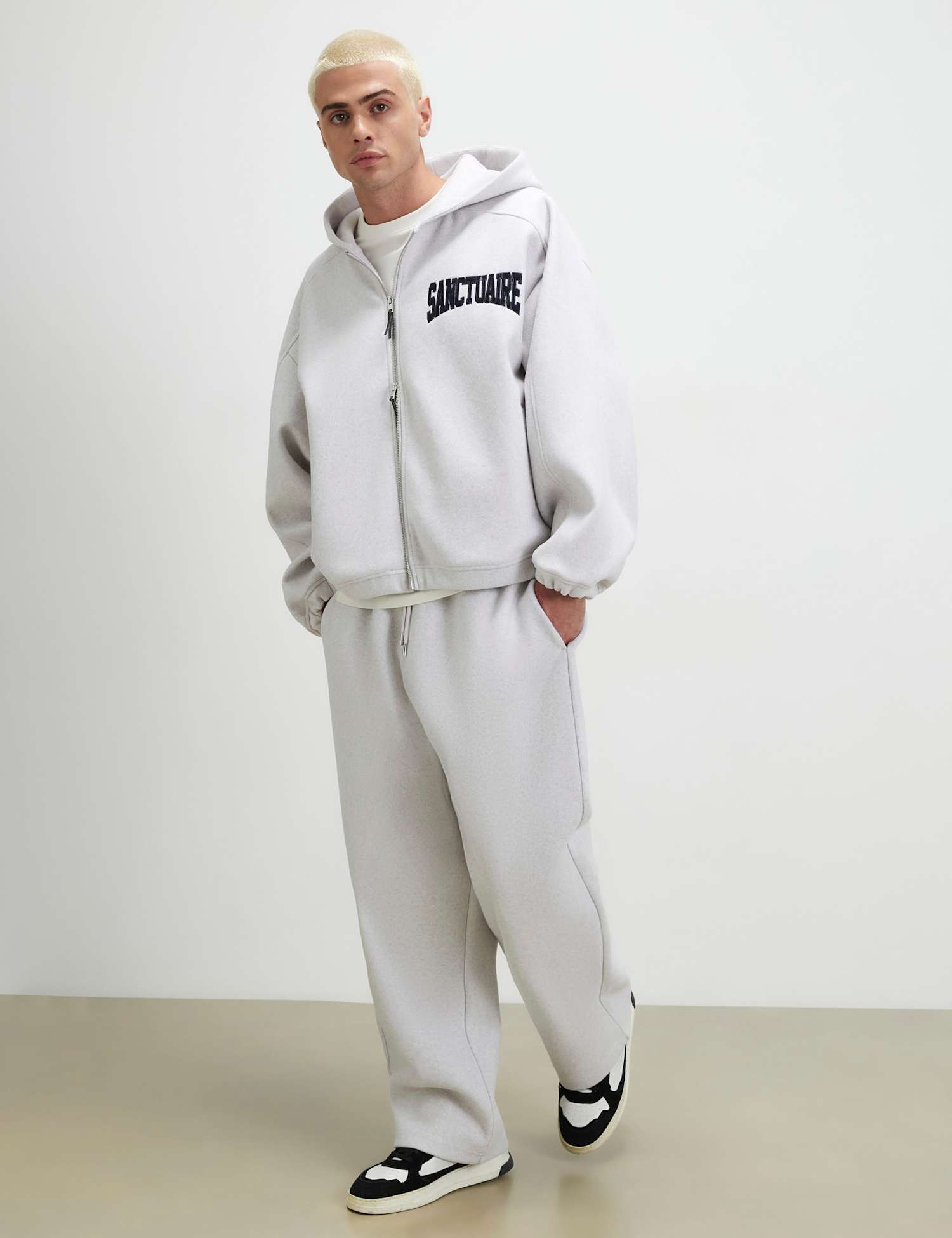 River Island Embroidered Wide Leg Joggers Grey